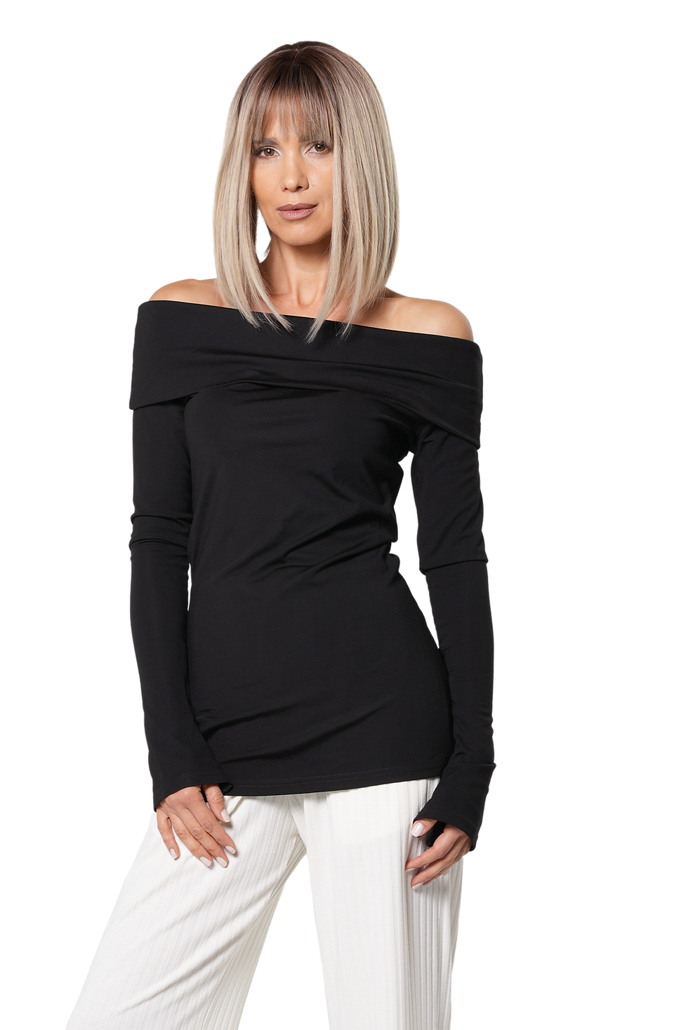 Metamorphoza Black Off-Shoulder Top with Concealed Sleeve Zippers