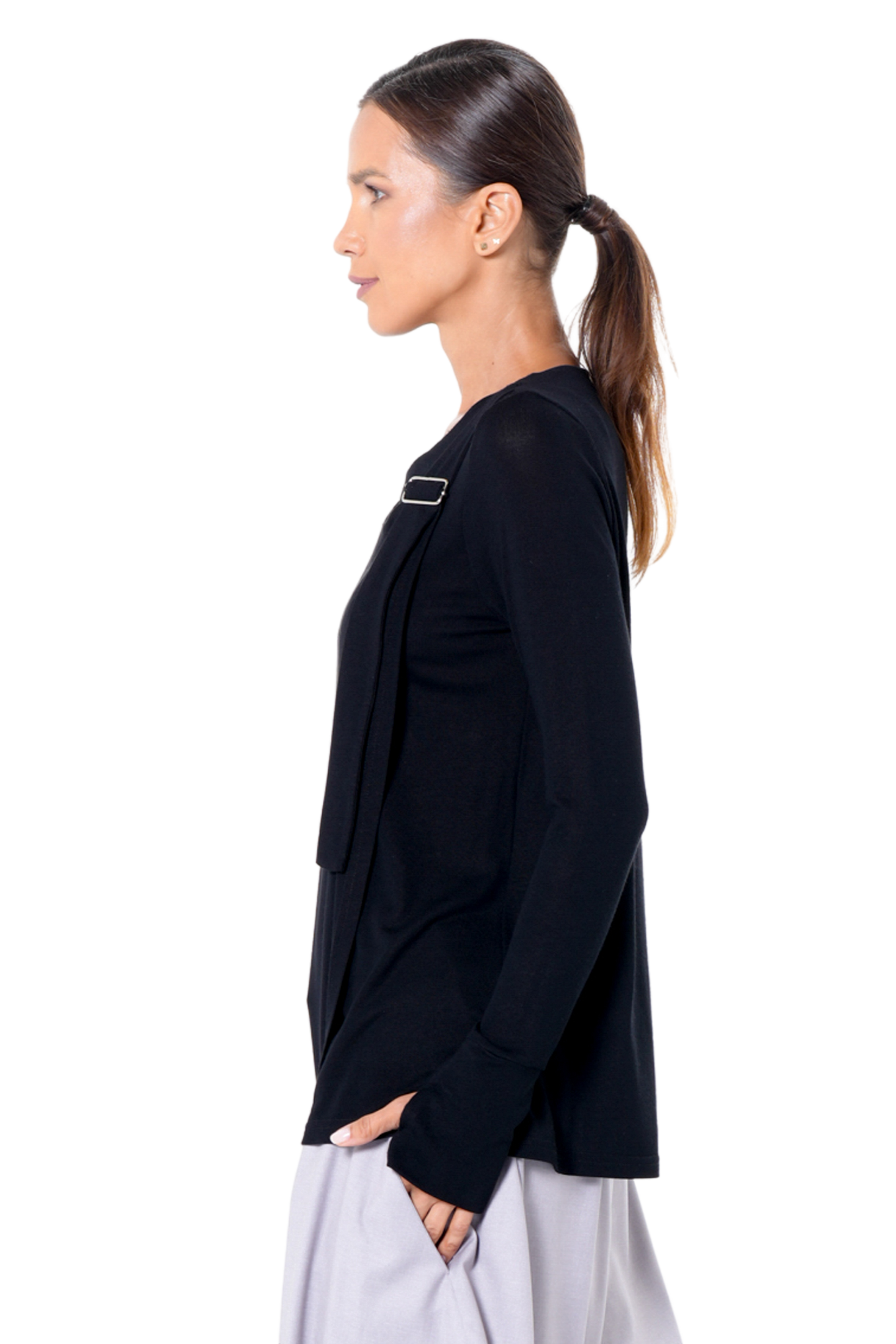 Metamorphoza Asymmetric Long Sleeve Top in Black