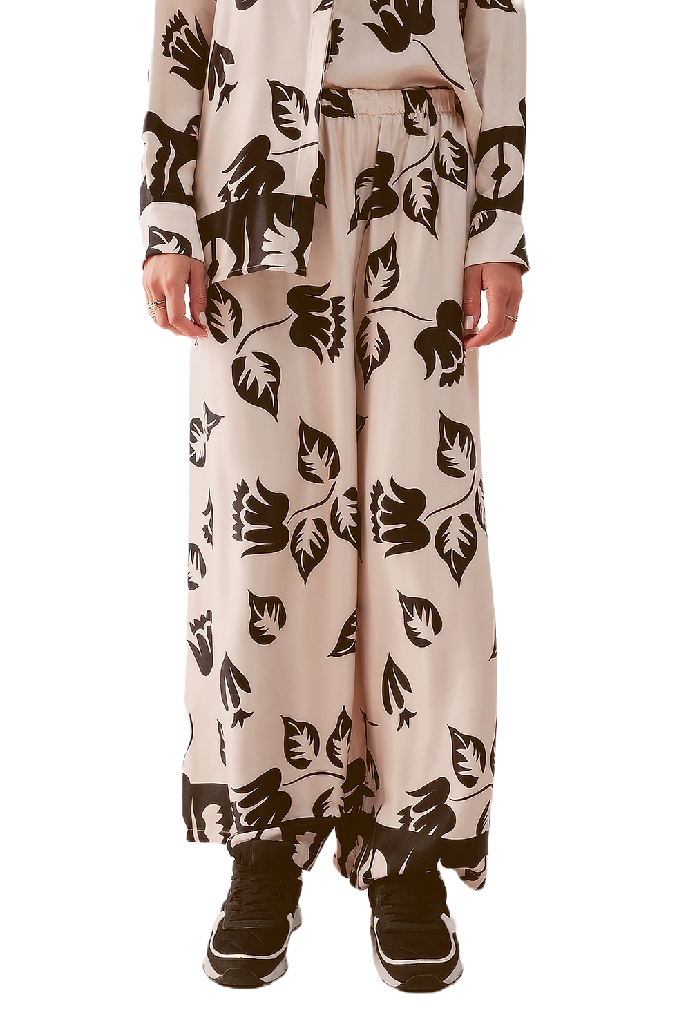 Q2 Elastic Super Wide Leg Pants in Creme