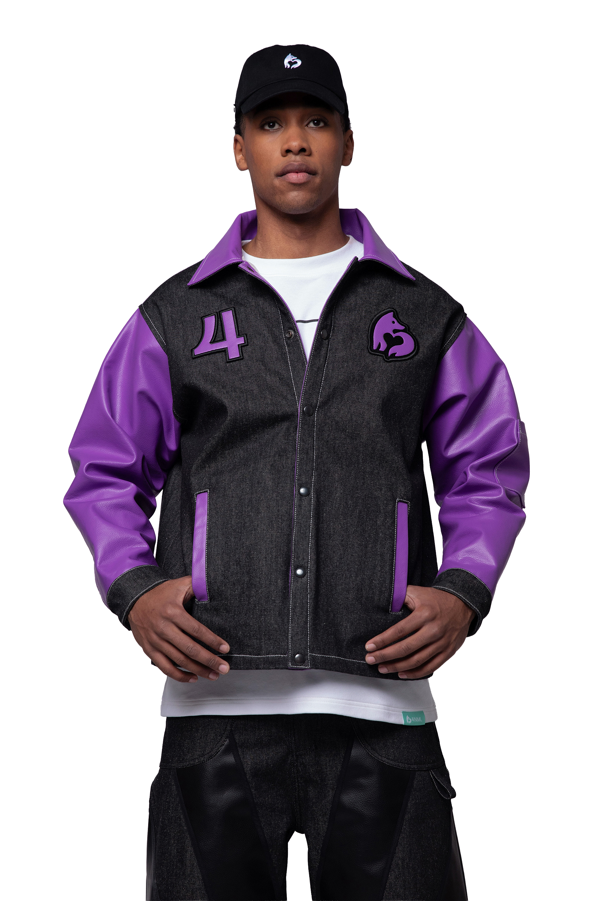 4NML Core Denim Jacket with Purple Leather Trim