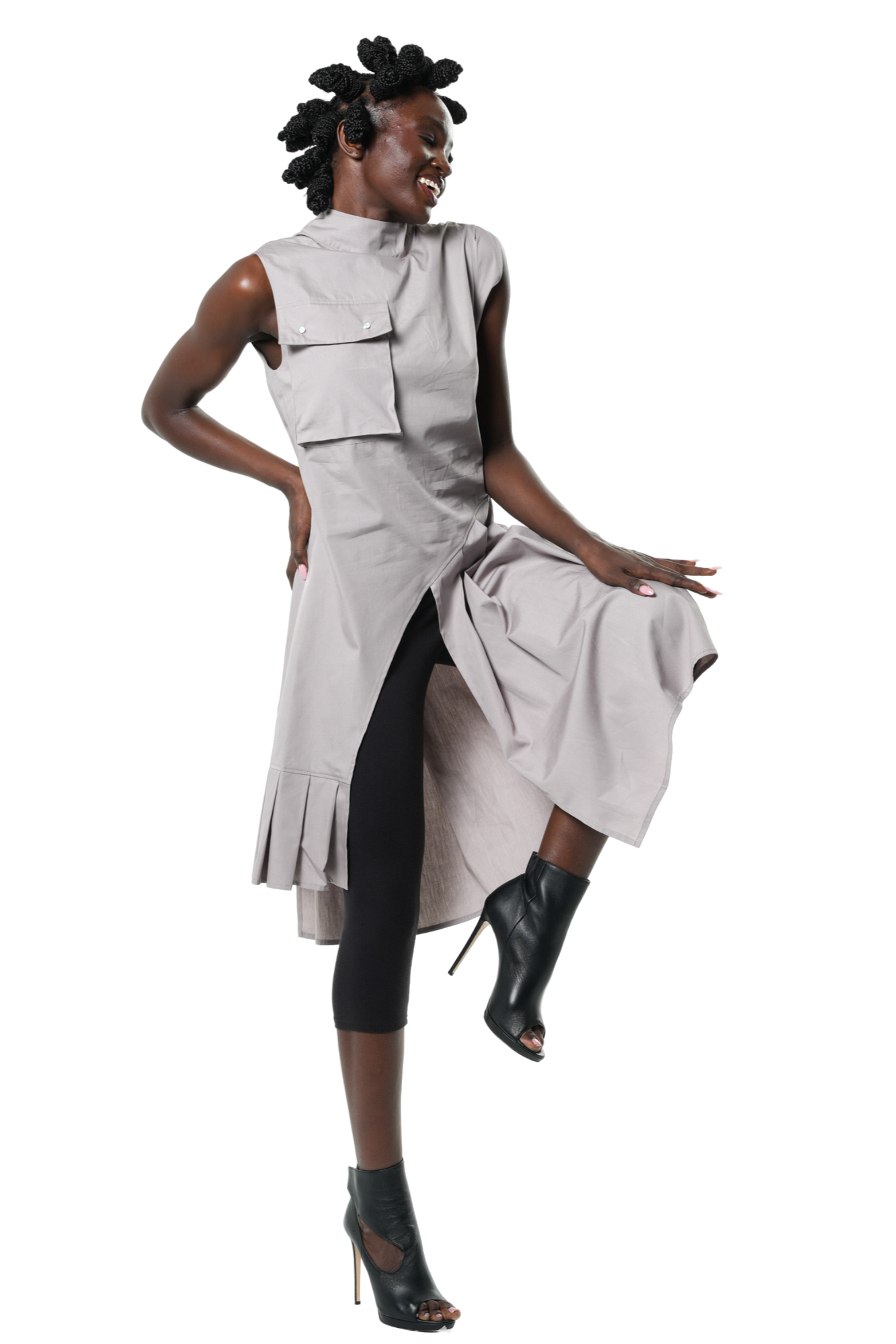 Metamorphoza Sleeveless Pleated Tunic With Front Pocket
