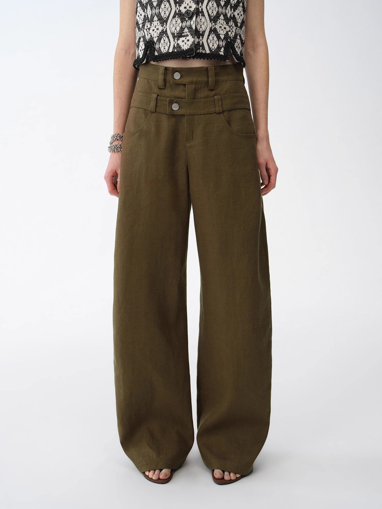 Firelady Fur  "Weiss Love Letter"  Linen Double Waistband Pants