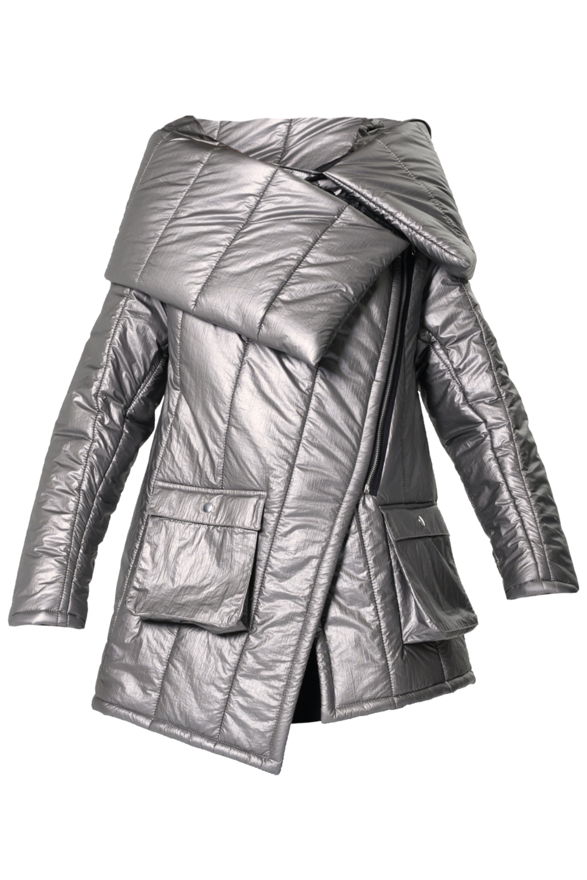 Metamorphoza Large Collar Puffer Jacket in Black