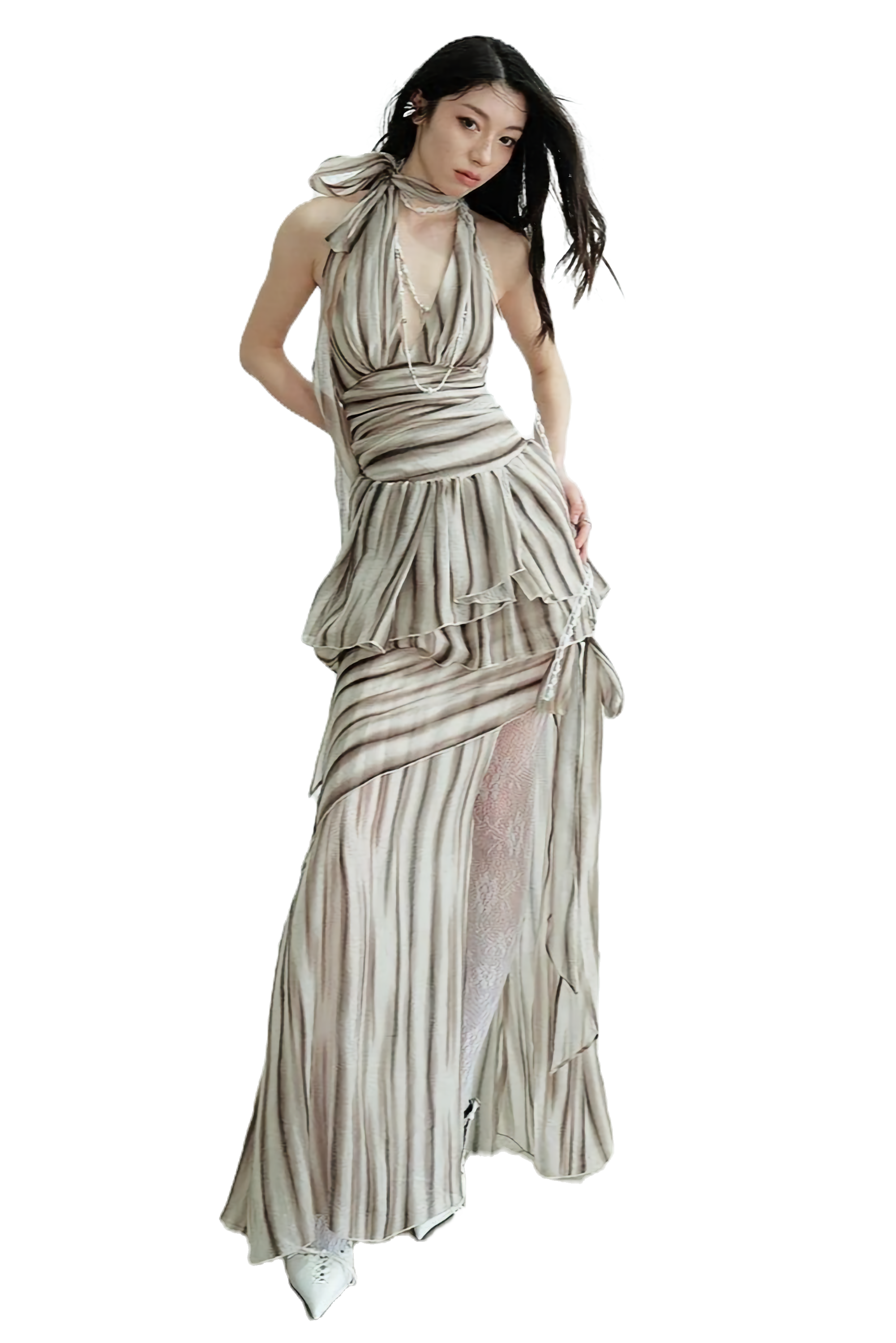 Marigold Shadows Premanther Striped Halter Skirt Set