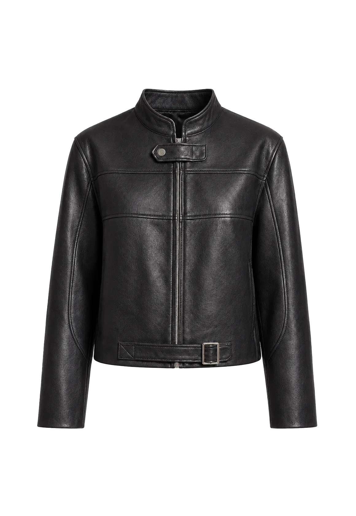 Kurze Retro-Motorradjacke aus Schafleder mit Stehkragen