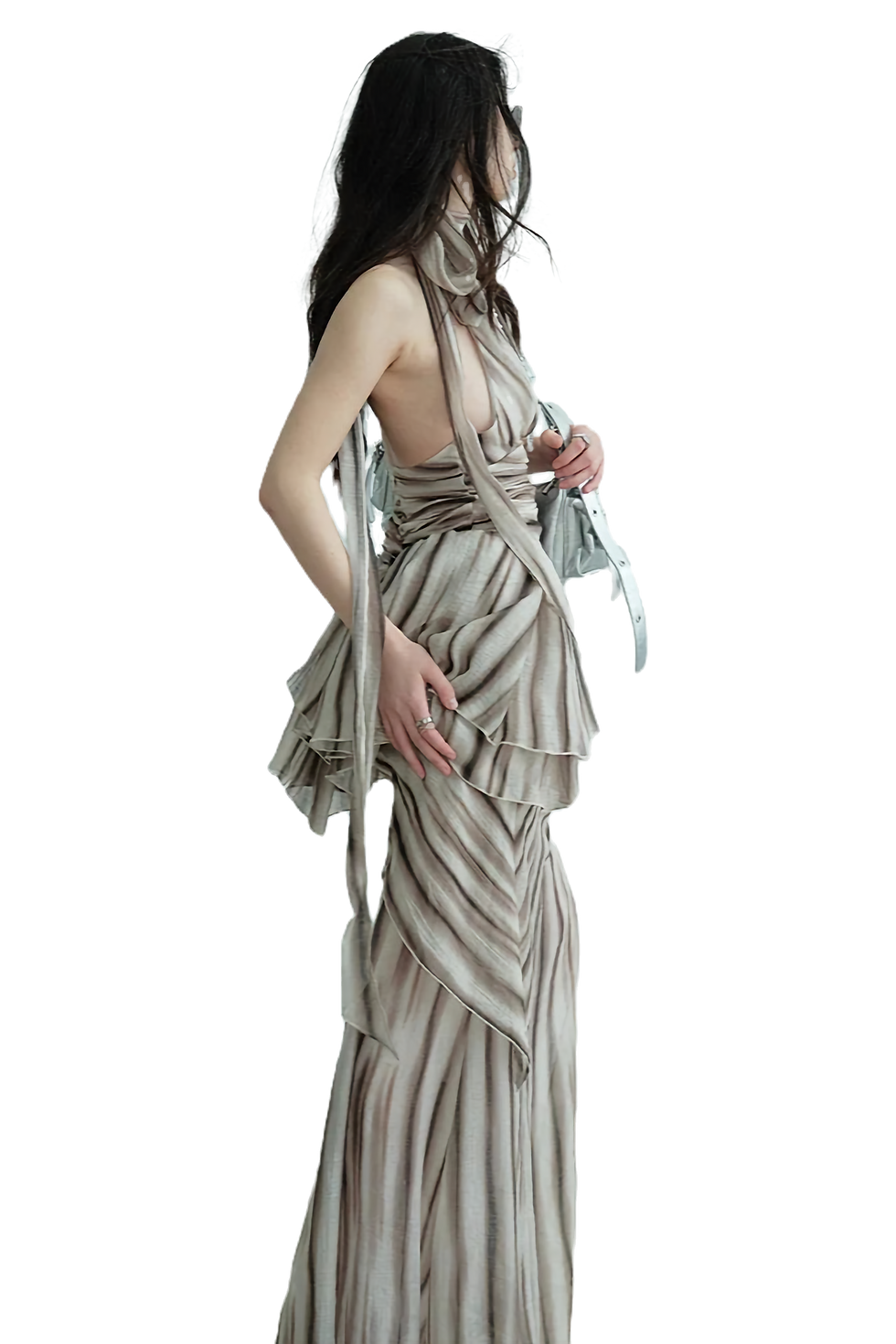 Thumbnail: Marigold Shadows Premanther Striped Halter Skirt Set
