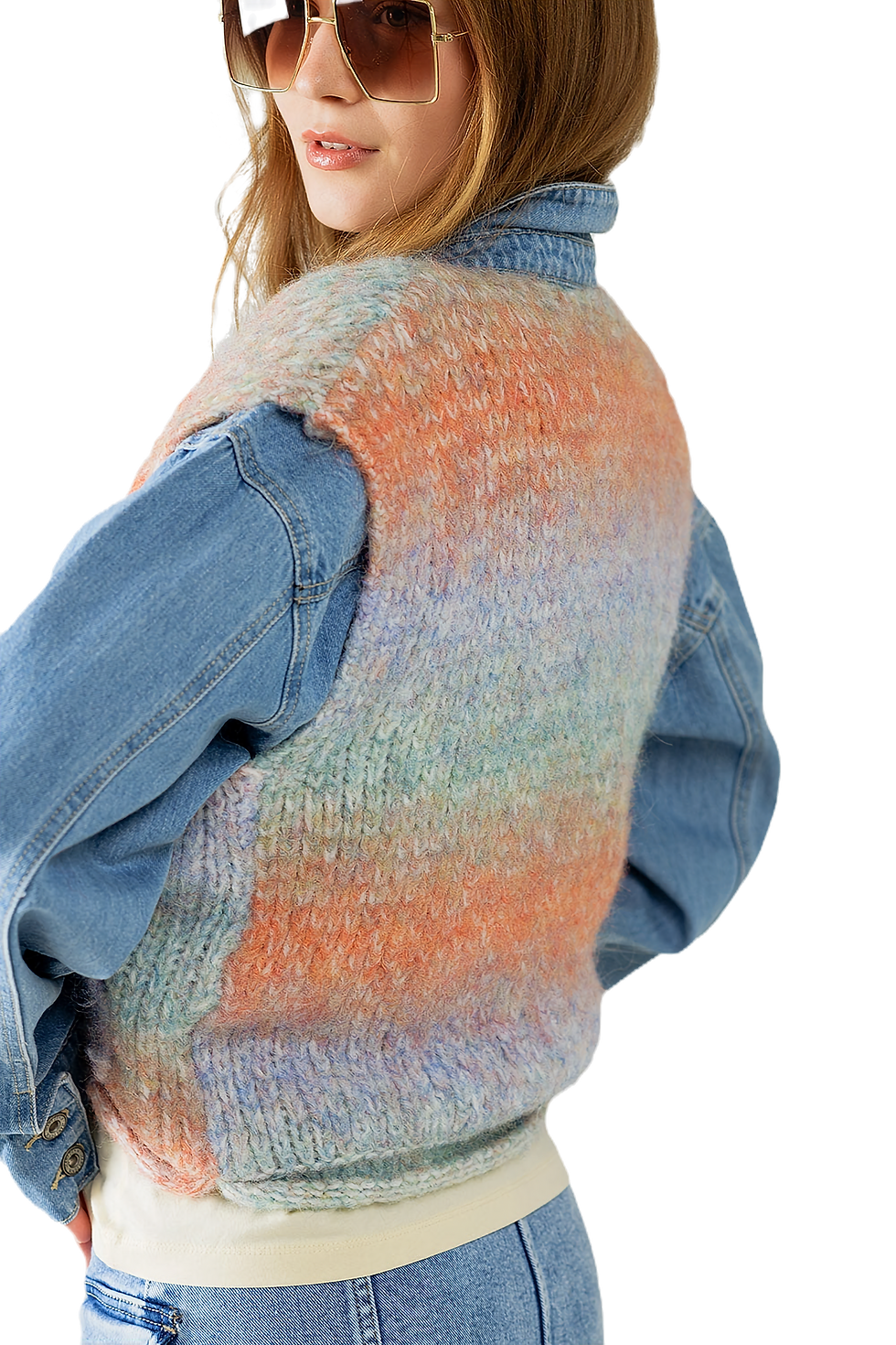 Thumbnail: Q2 Multicolor Chunky Knit Vest with Button Front