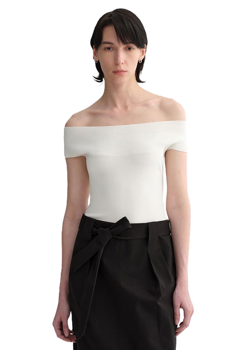 Thumbnail: Firelady Fur Mulberry Silk Blend Off-Shoulder Open Back Elegant Knit Top
