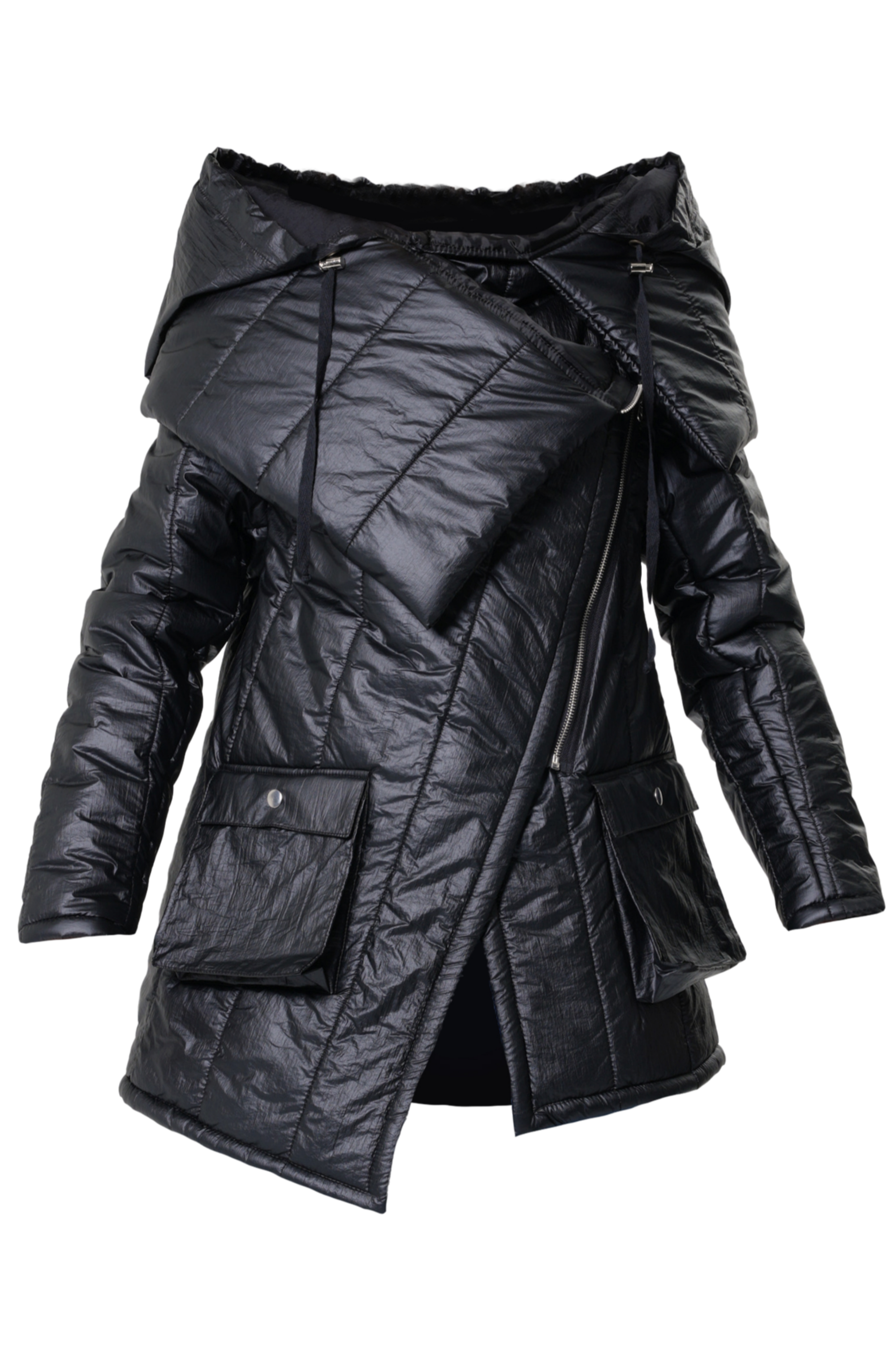 Metamorphoza Large Collar Puffer Jacket in Black