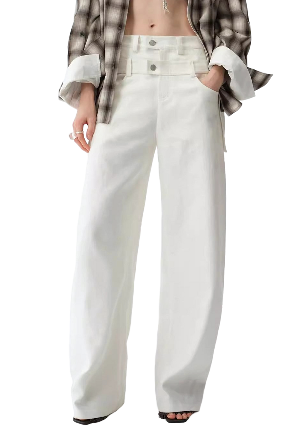 Firelady Fur "Weiss Love Letter" Old Money Style Linen Double Waist Pants