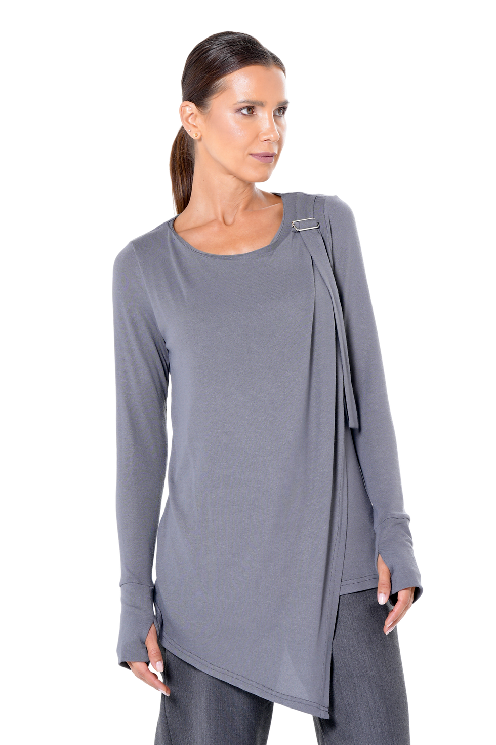 Thumbnail: Metamorphoza Asymmetric Long Sleeve Top in Grey