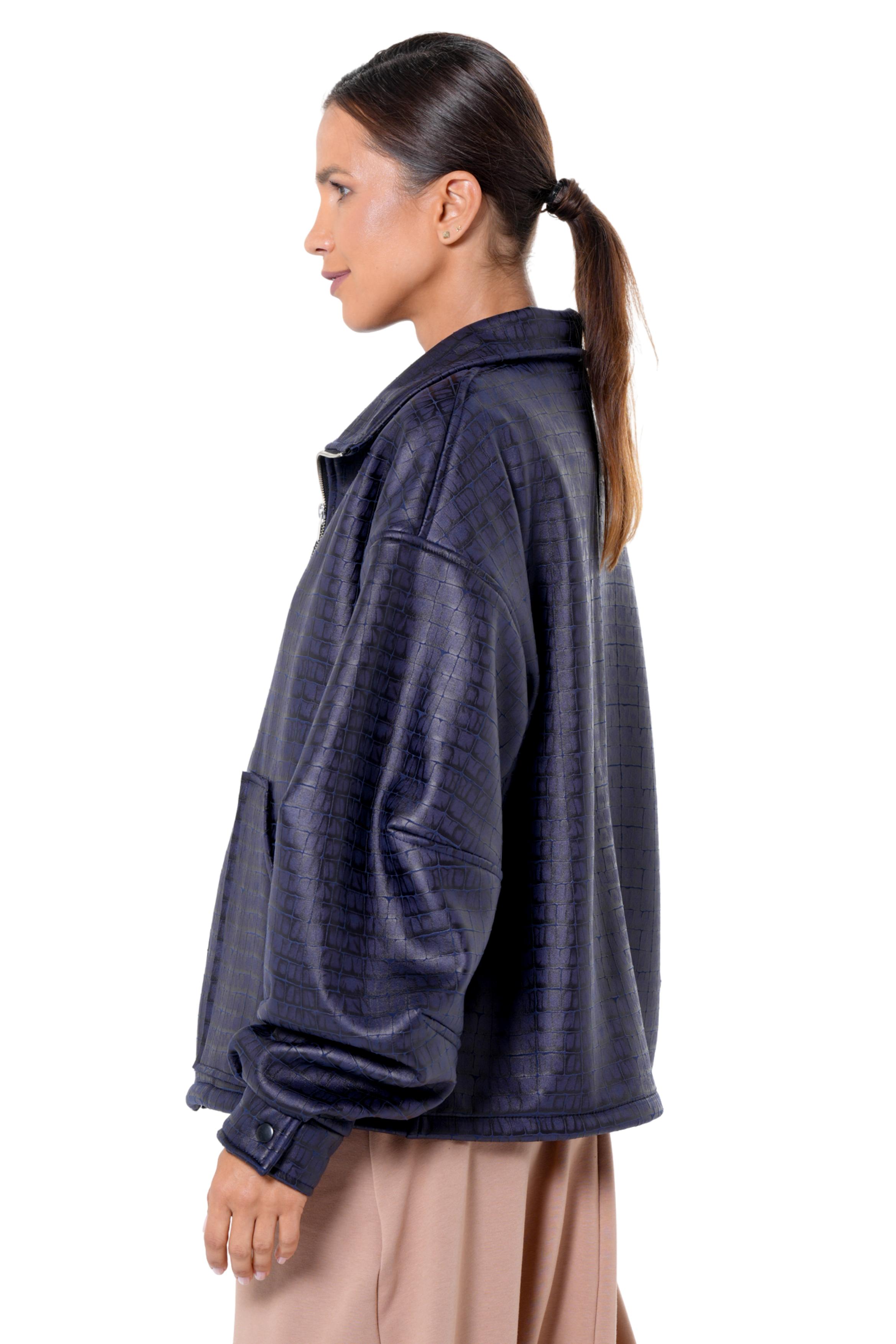 Metamorphoza Oversized Croc-Effect Jacket in Blue