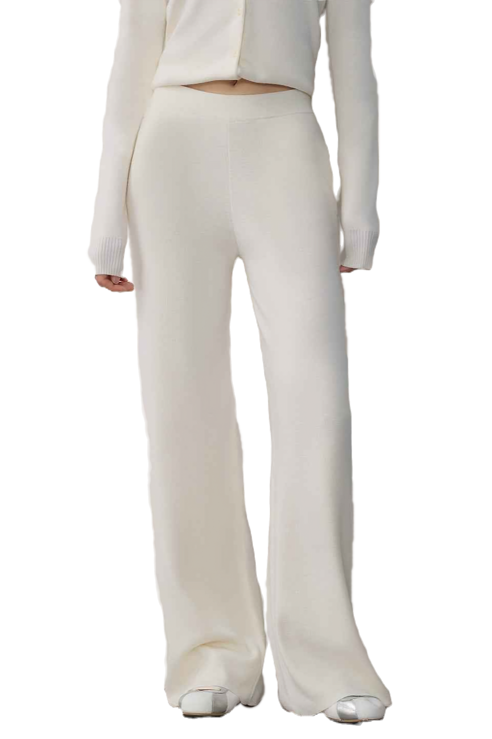 Thumbnail: Firelady Fur "Lazy Urban" Merino Wool Polo Cardigan Straight-Leg Knit Pants Set