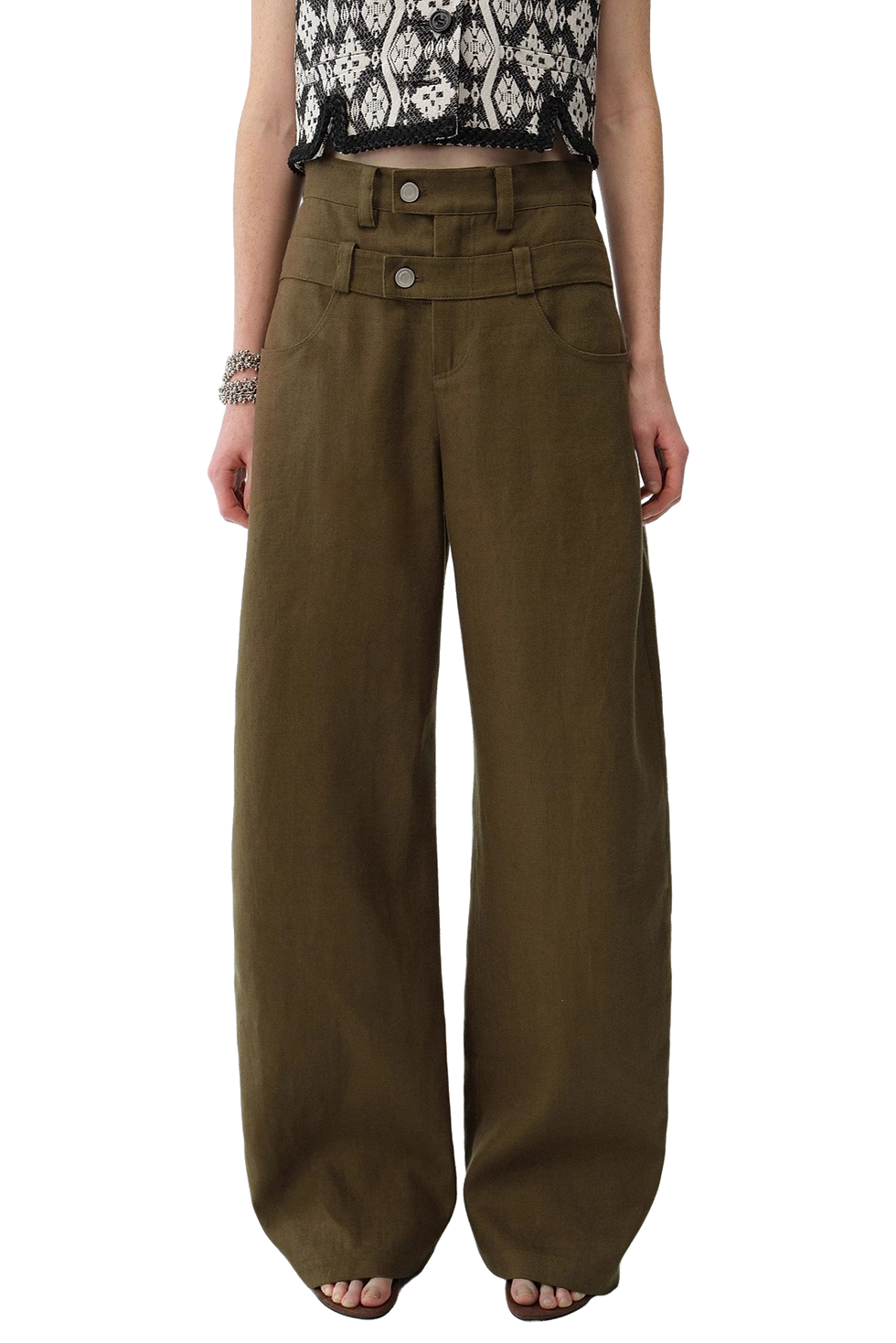 Firelady Fur "Weiss Love Letter" Old Money Style Linen Double Waist Pants