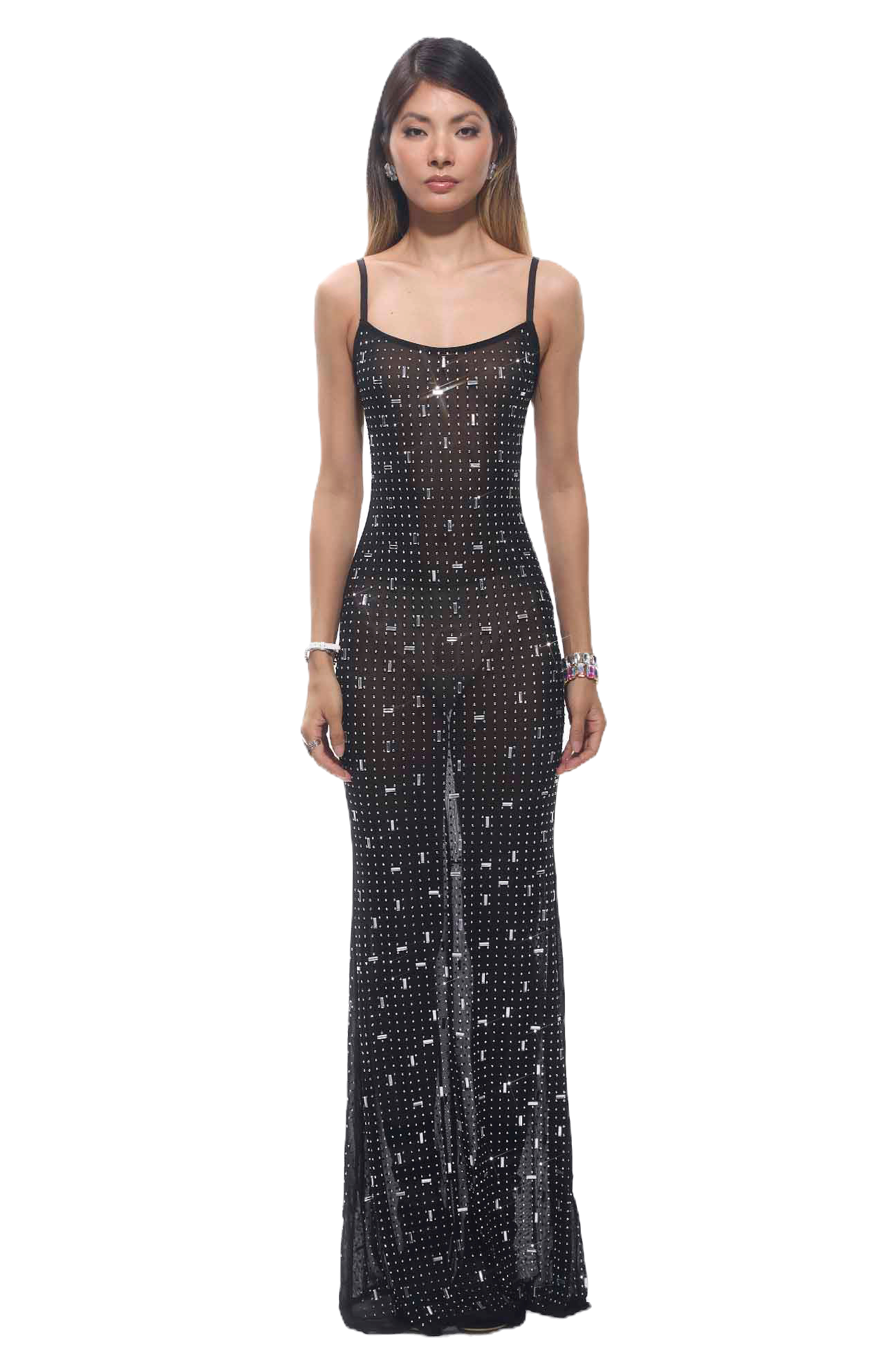 GUZUNDSTRAUS Frema Black Crystal Mesh Maxi Dress