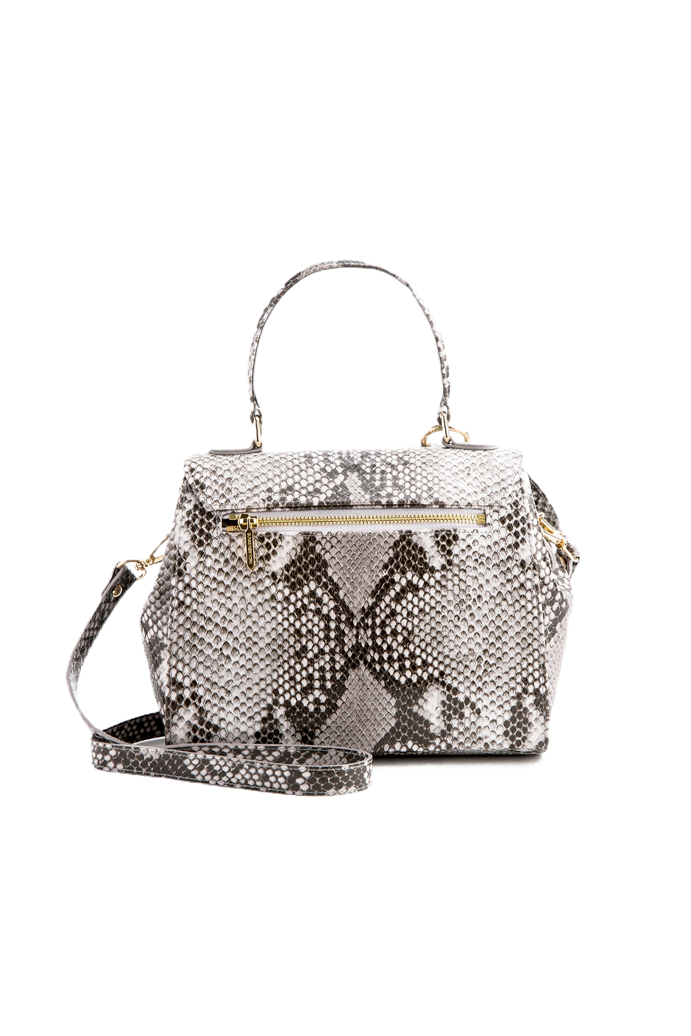 GUNAS NEW YORK Cottontail Satchel Bag with Bow - Black & White Snake Texture
