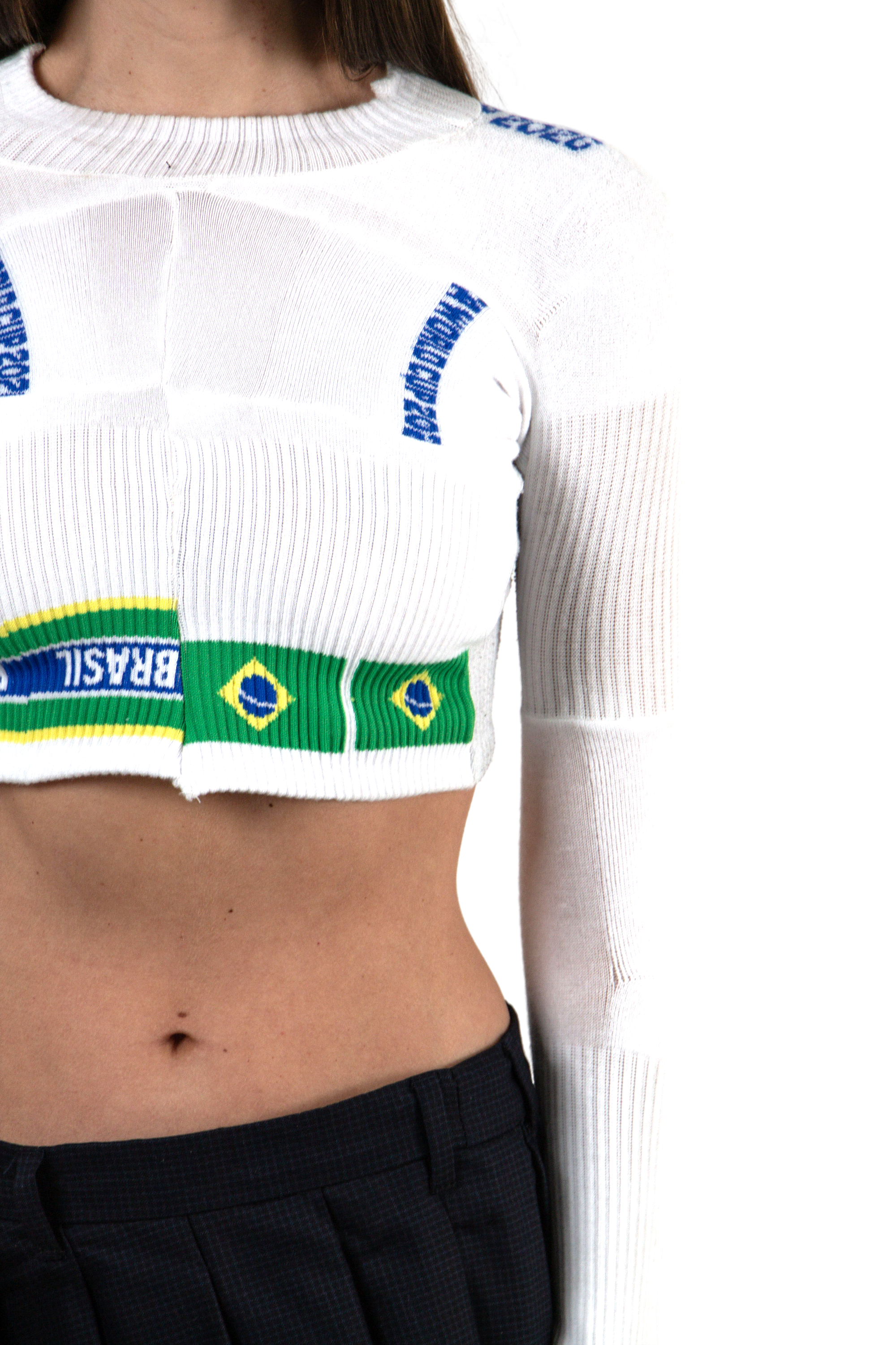 VLACKBOOK Brazil World Cup 2026 Sock Cropped Long Sleeve Top in White