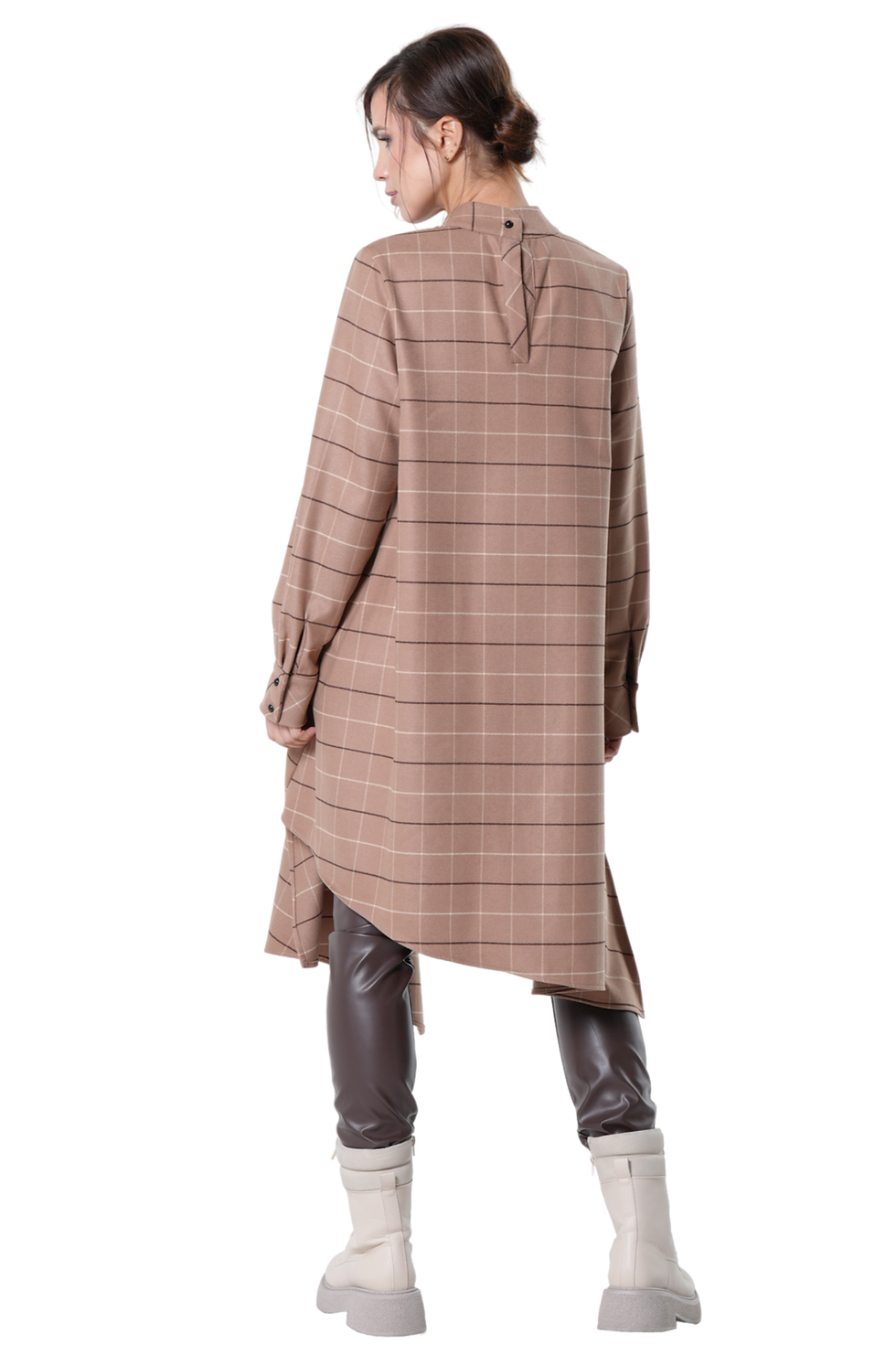 Thumbnail: Metamorphoza Brown Checked Asymmetric Tunic Shirt