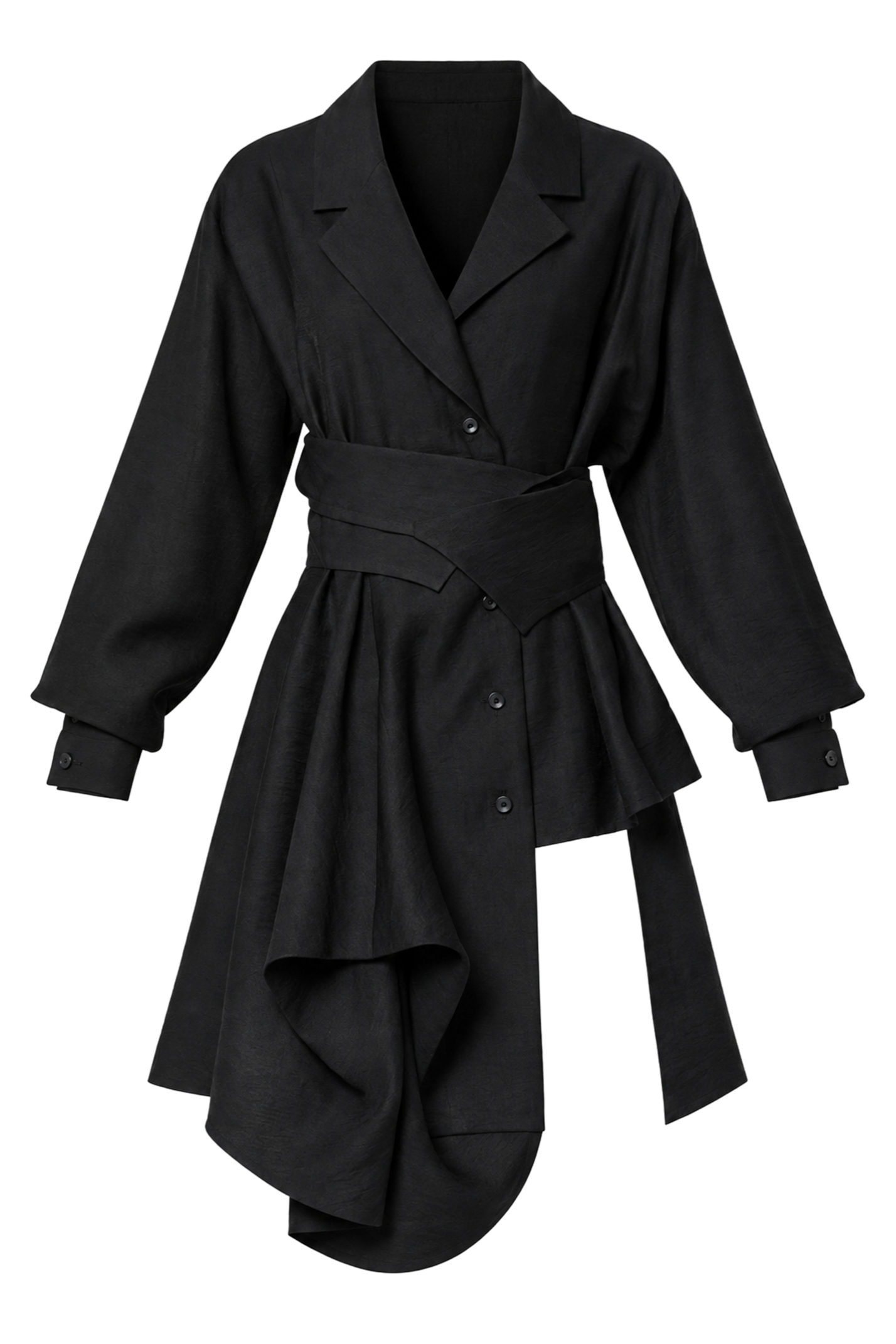 Metamorphoza Asymmetric Shirt with Draped Hem and Statement Belt