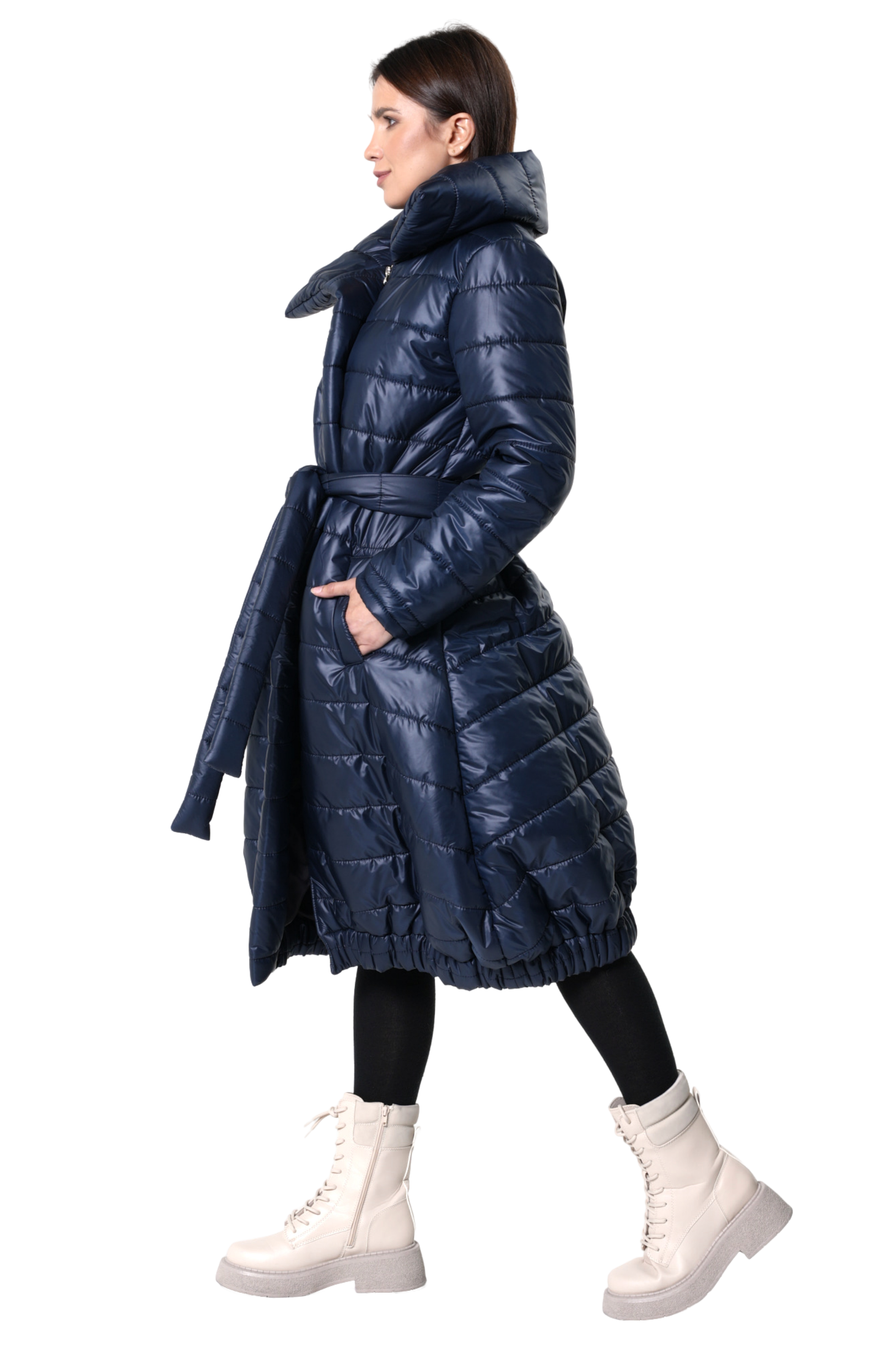 Metamorphoza Belted Puffer Coat in Blue
