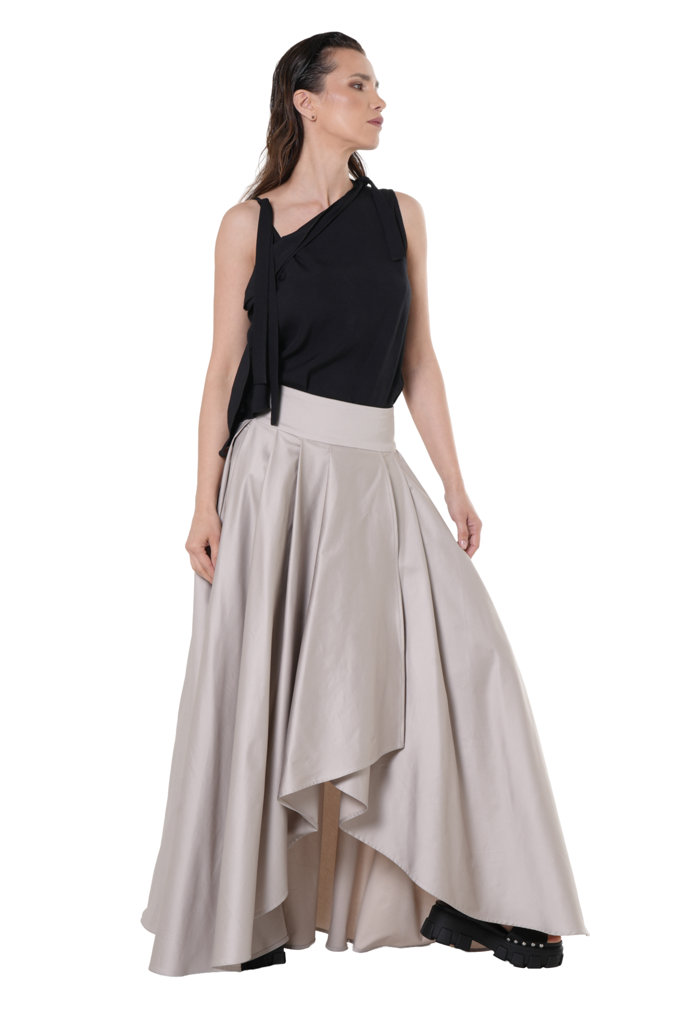 Metamorphoza Maxi Draped Skirt in Beige/Mint