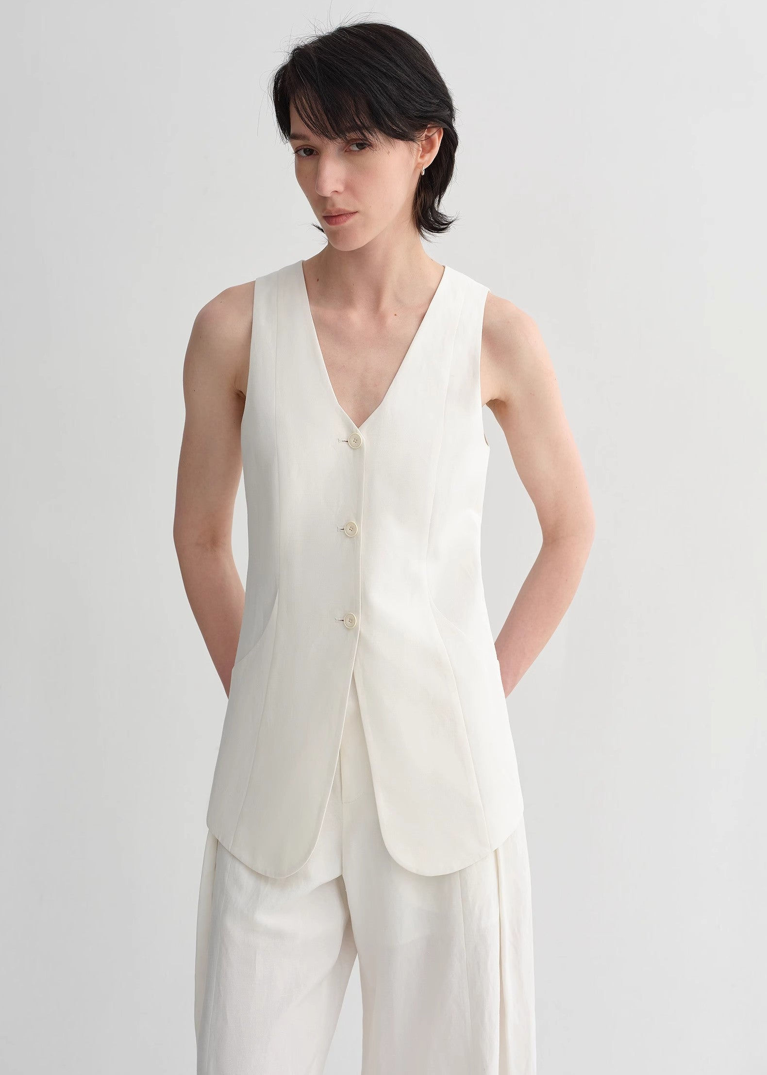Mulberry Silk Linen V-Neck Vest Summer Suit