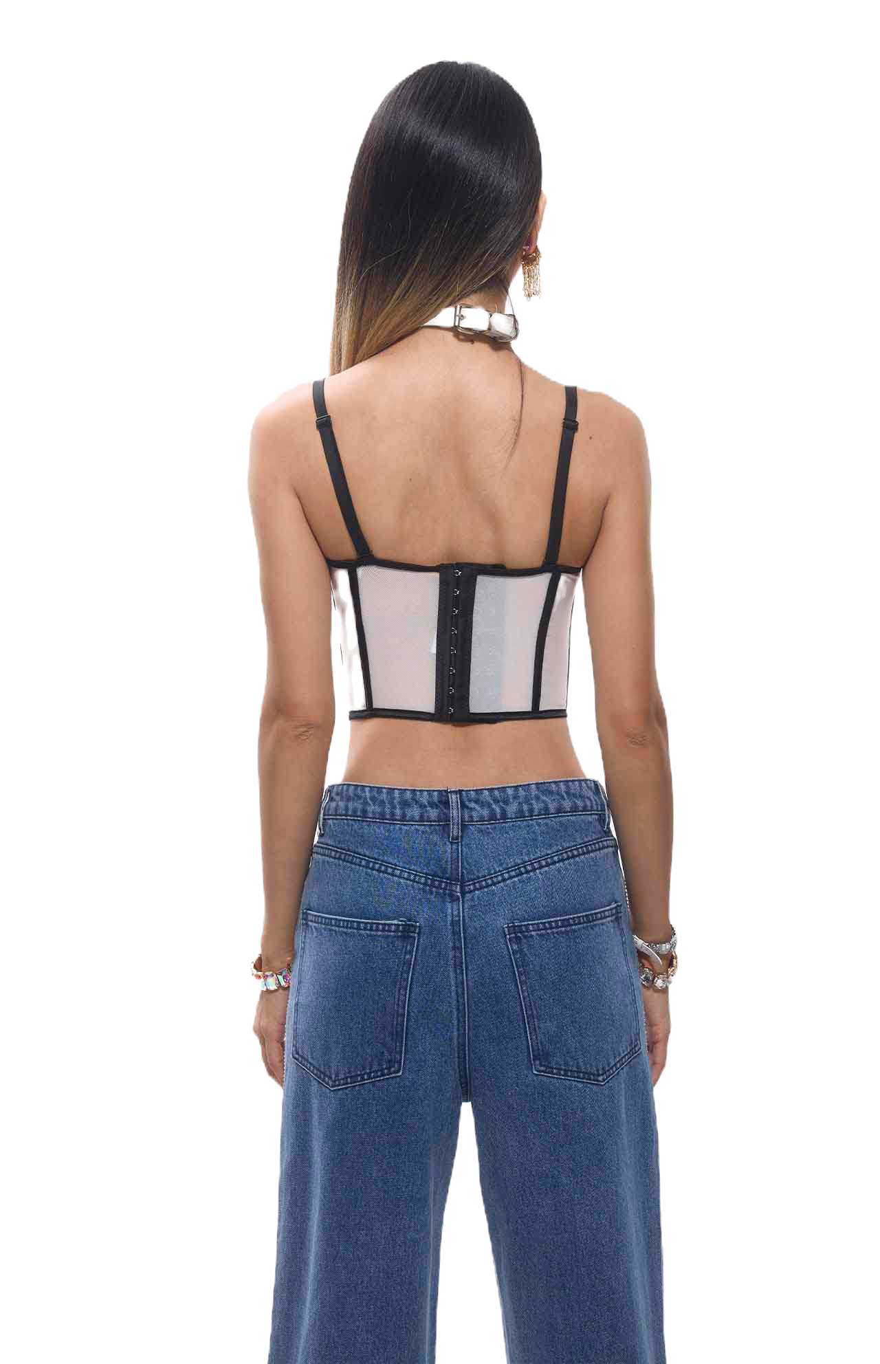 GUZUNDSTRAUS White Contrast Trim Corset Top