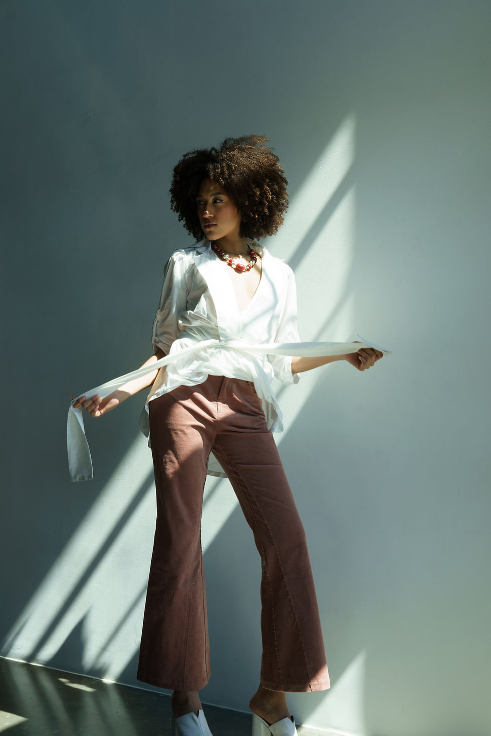 Thumbnail: Metamorphoza Oversized Belted Shirt in White