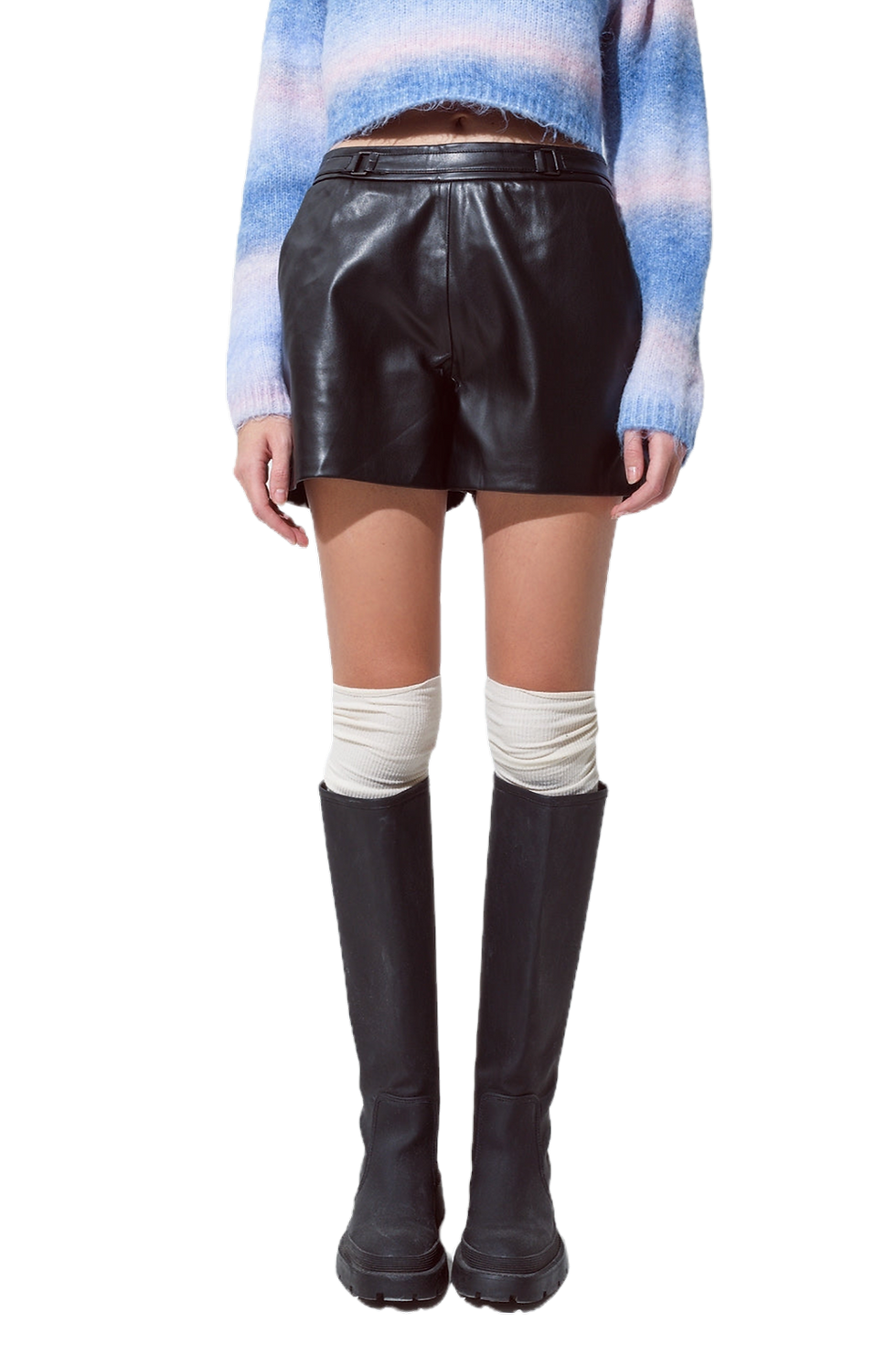Q2 Vegan Leather Short Shorts With Waist Detail