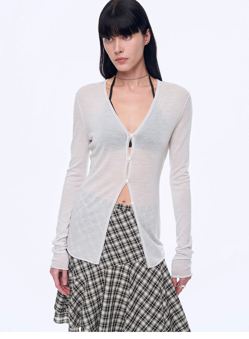 Thumbnail: "Long Island Vacation" Wool Blend V-Neck  Knitted Cardigan Spring