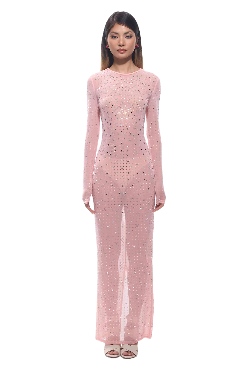 GUZUNDSTRAUS Sasso Diamante Mesh Long Sleeve Maxi Dress Pink