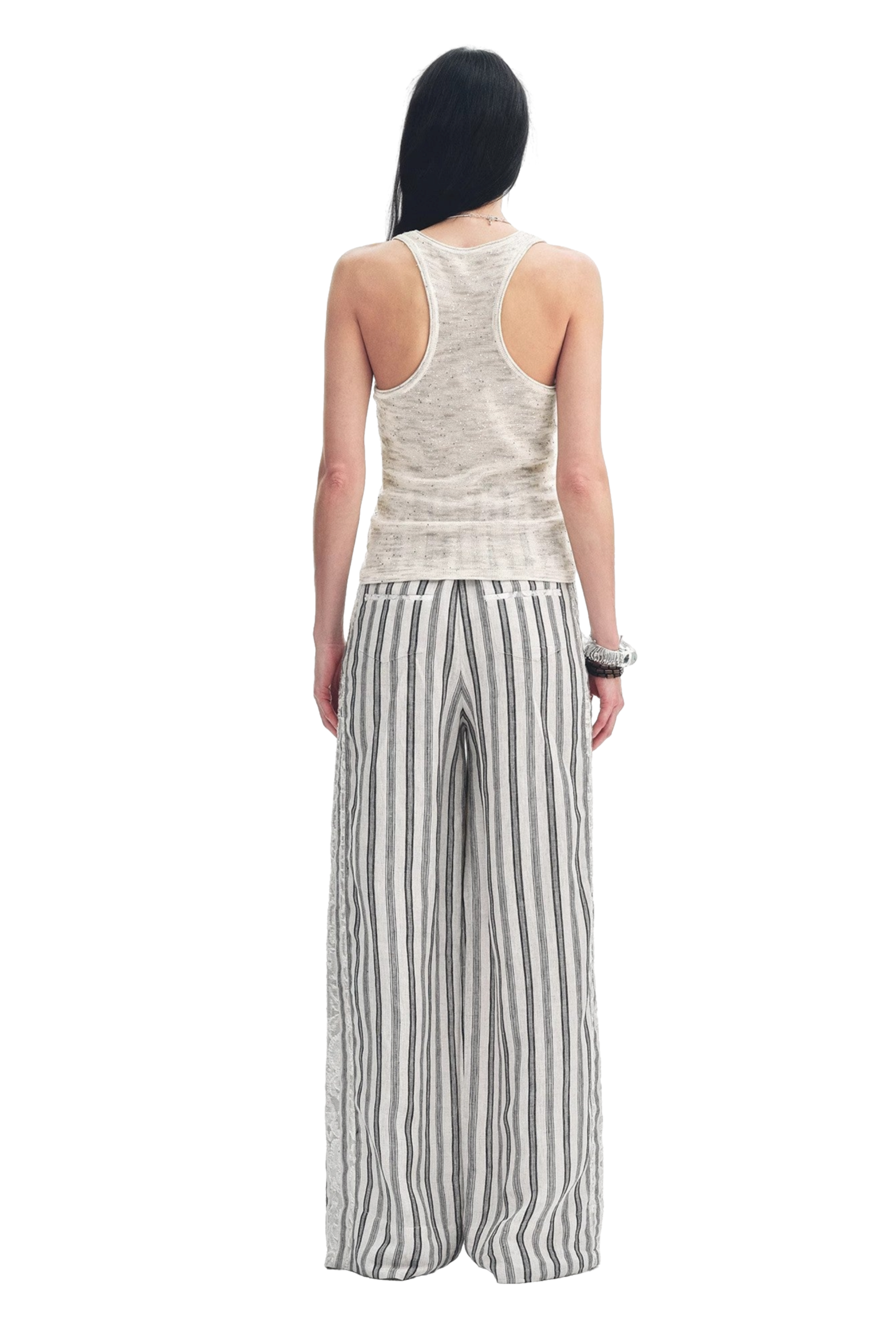 Linen Vertical Stripe Drape Wide Leg Casual Pants"Fashion Tension"