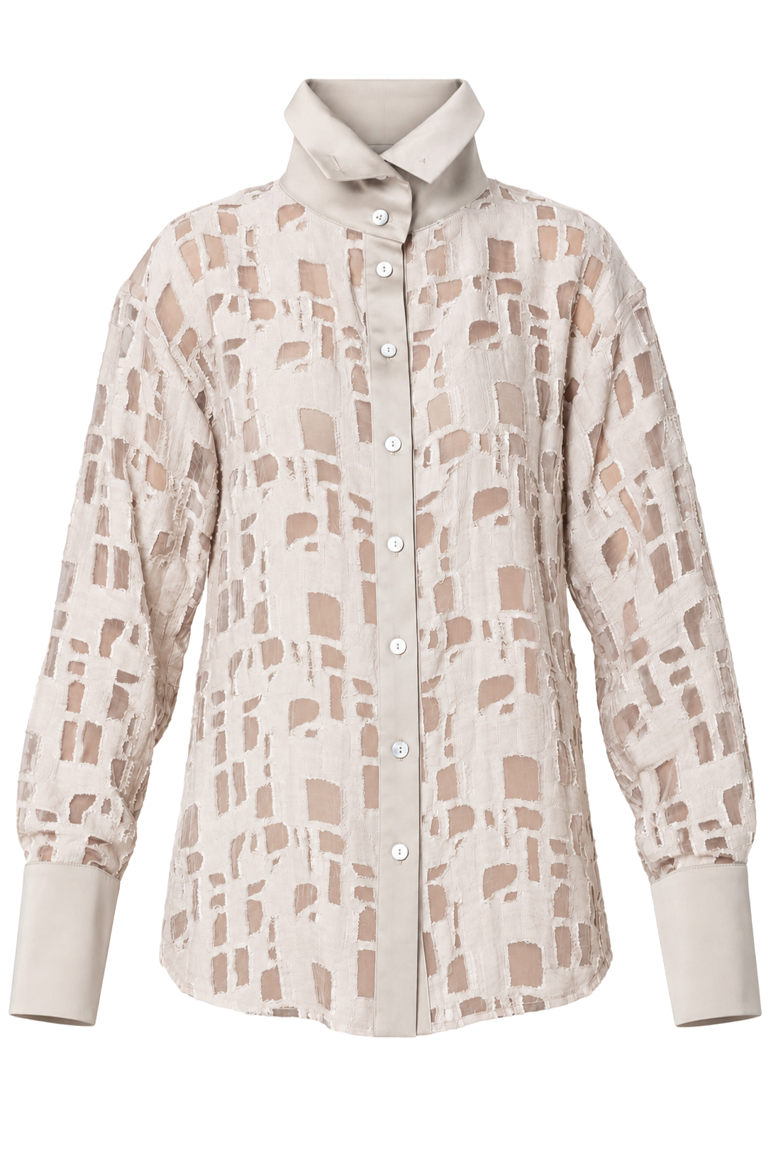 Metamorphoza Textured Sheer Shirt with Statement Collar