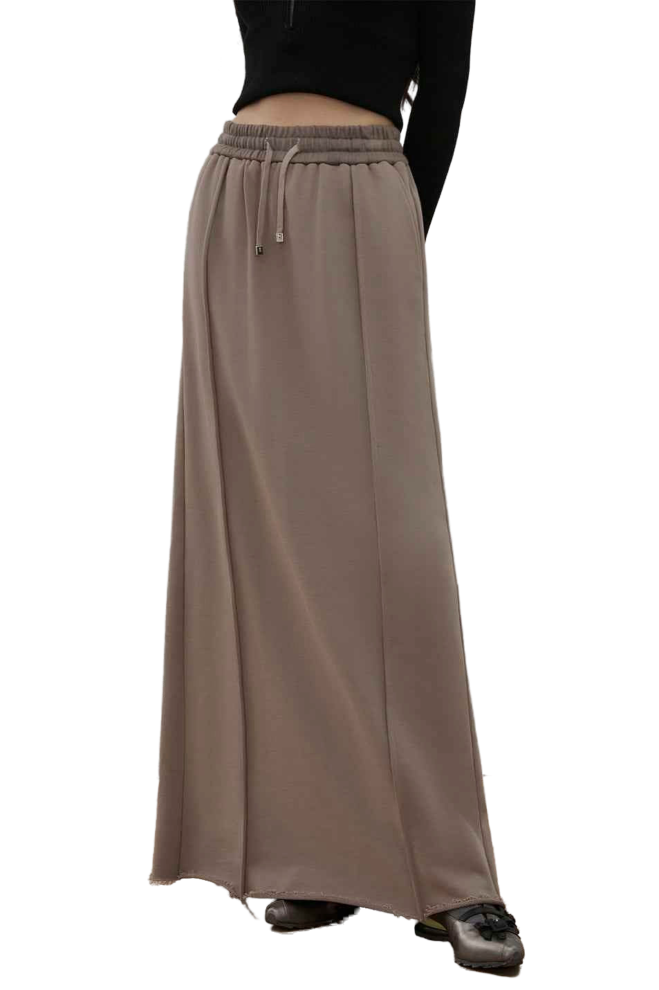 Firelady Fur "Cloudy Star" Sporty Color-Blocked Drawstring Maxi Skirt