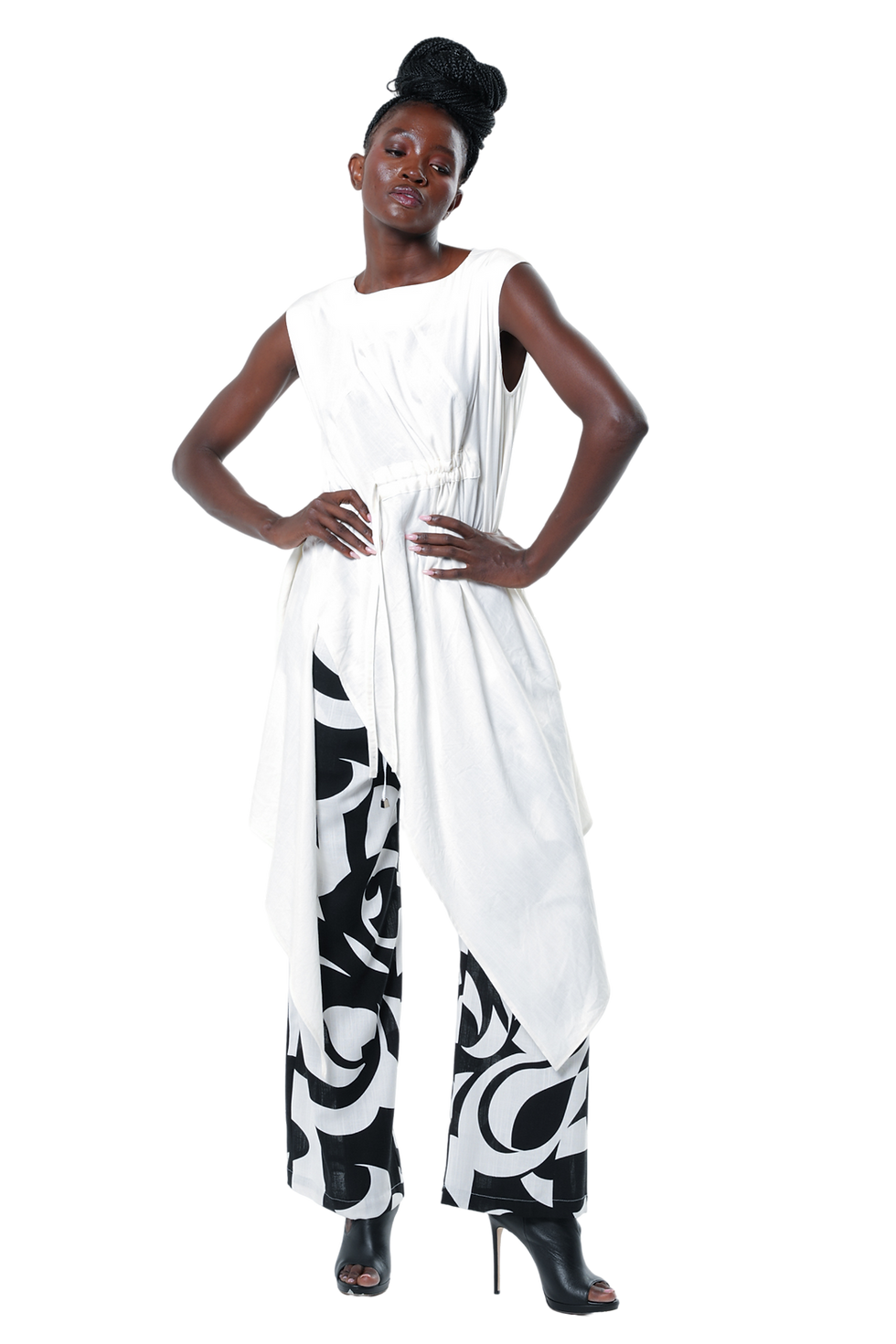Thumbnail: Metamorphoza Asymmetric Tunic Top With Linen In Lilac