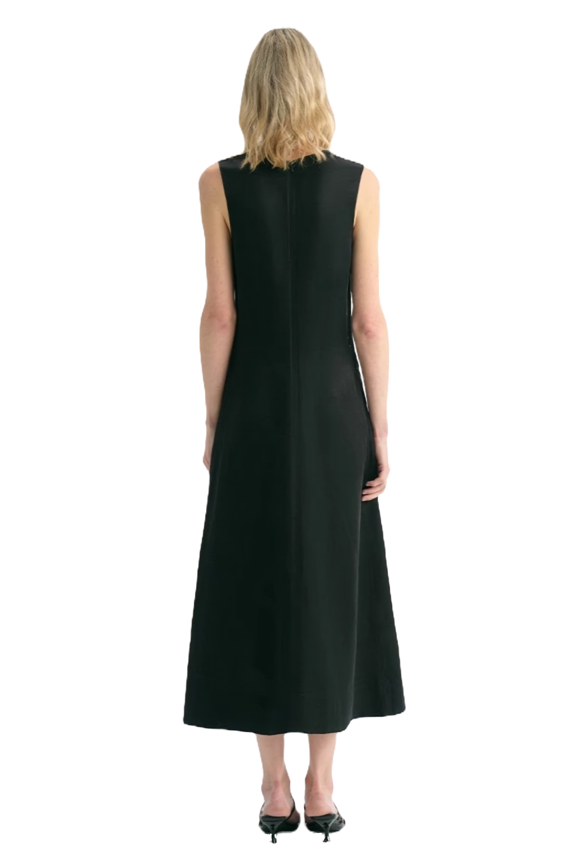 Firelady Fur Cupro Linen Anti-Wrinkle V-Neck Sleeveless A-Line Dress