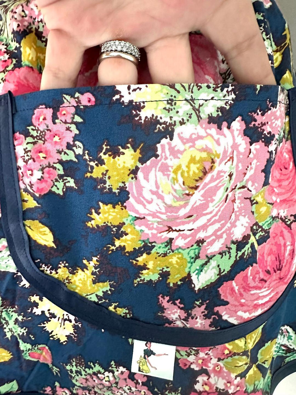 Thumbnail: Navy Floral Retro Circle Skirt Apron