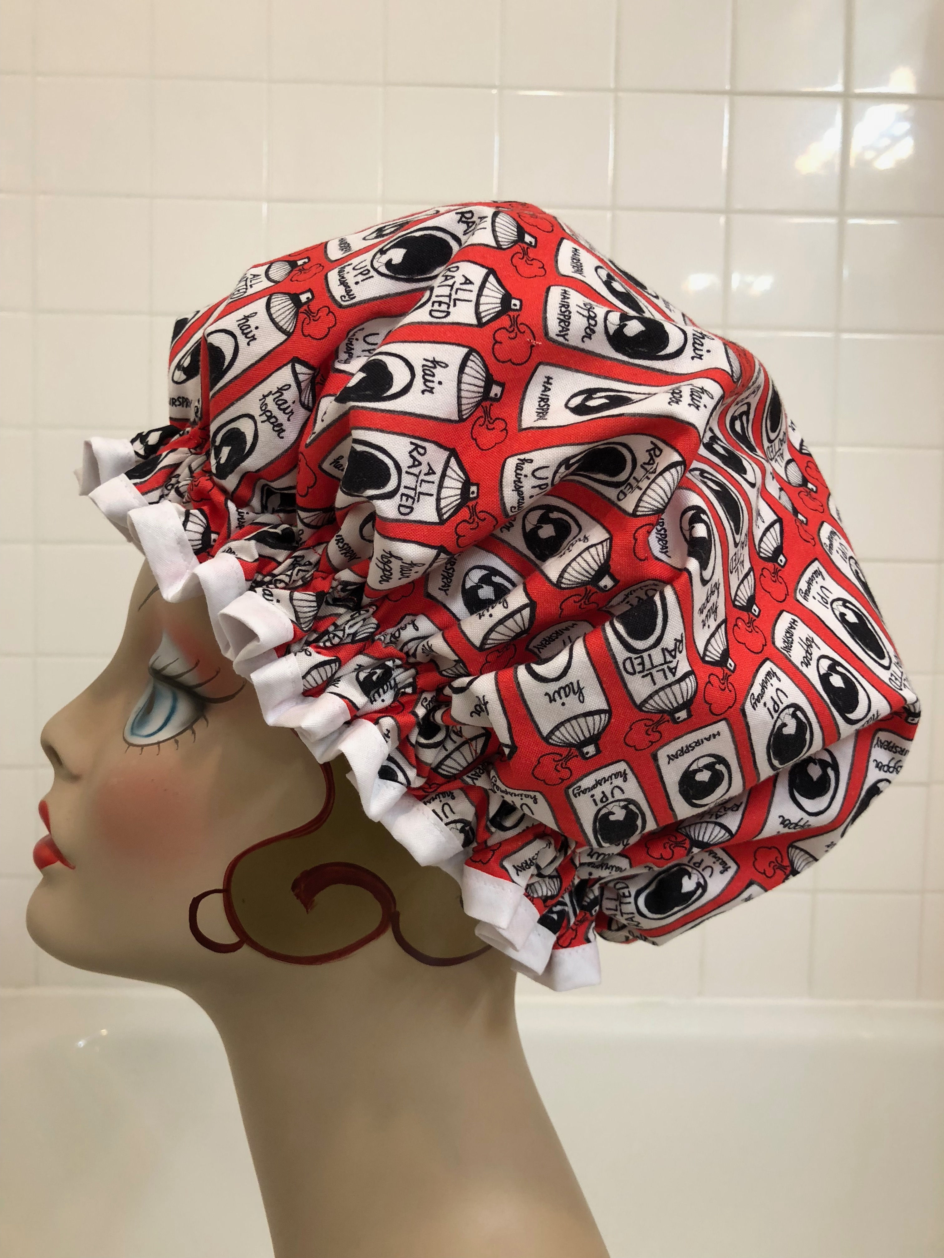 Women's Shower Cap Ruffled Red Hairspray