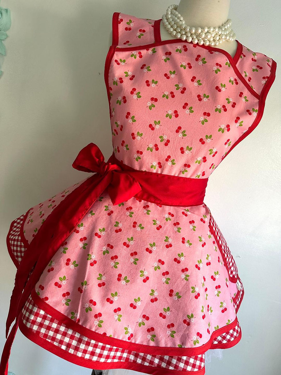 Thumbnail: Cherry Gingham Retro Circle Skirt Apron