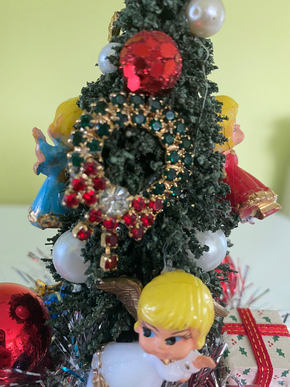 Thumbnail: Vintage Silver Coffee Creamer Angels Christmas Centerpiece