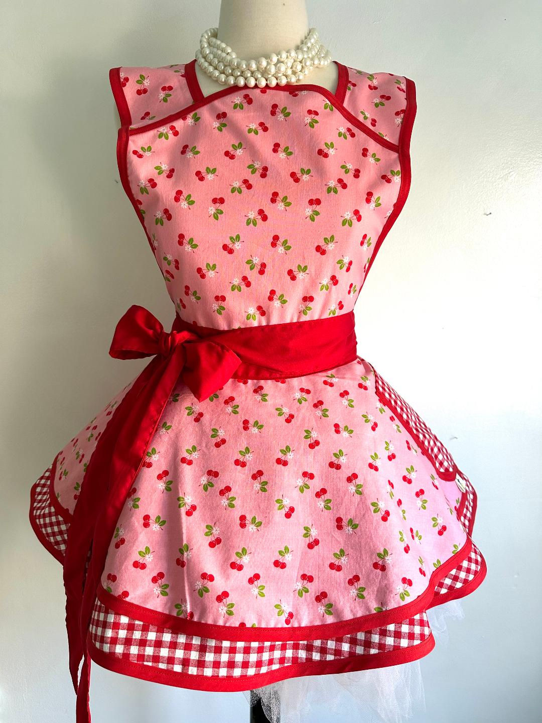 Cherry Gingham Retro Circle Skirt Apron