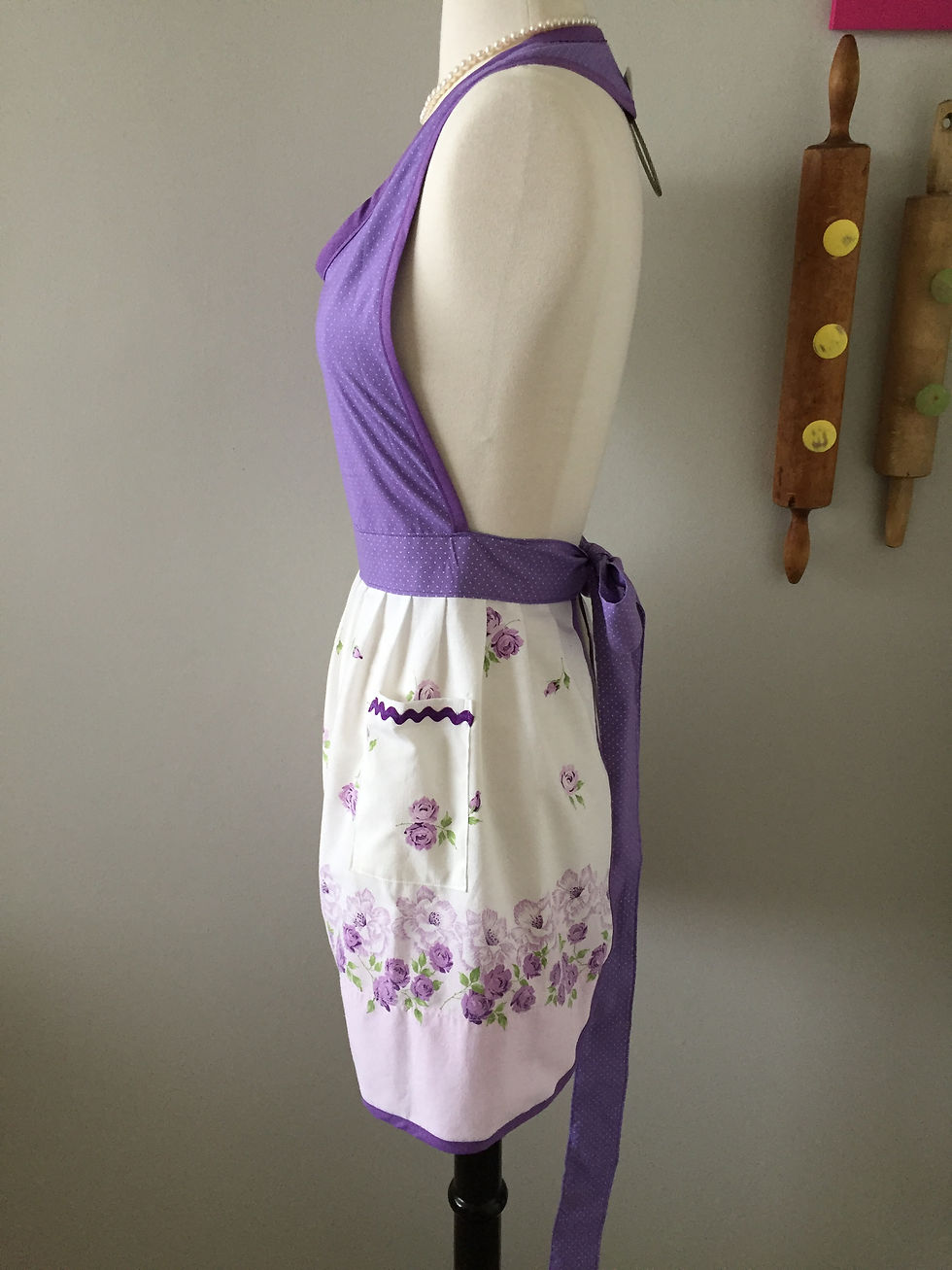 Thumbnail: Lavender Roses Vintage Fabric Apron