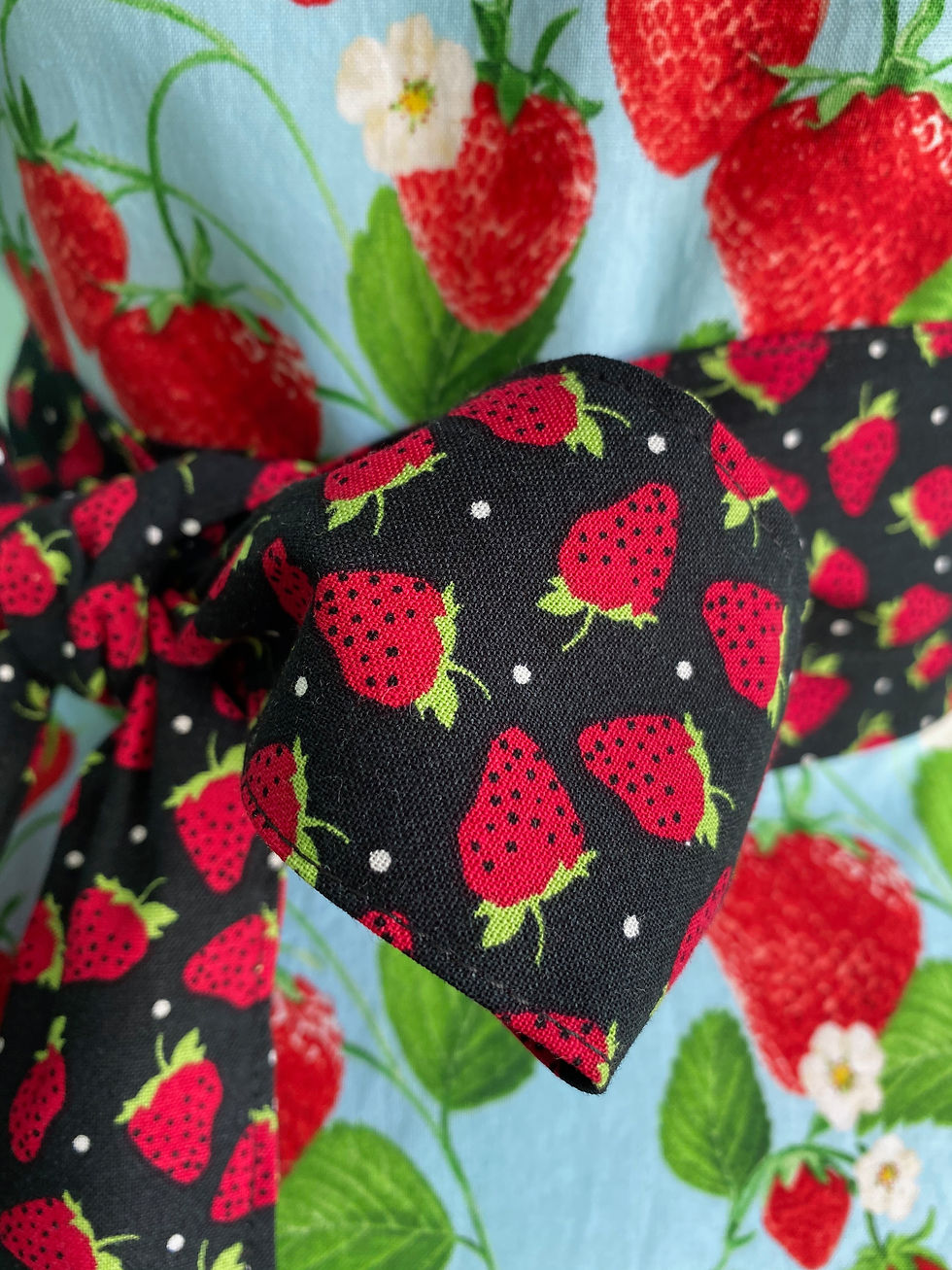 Thumbnail: Wild Strawberries on Blue Retro Circle Skirt Apron
