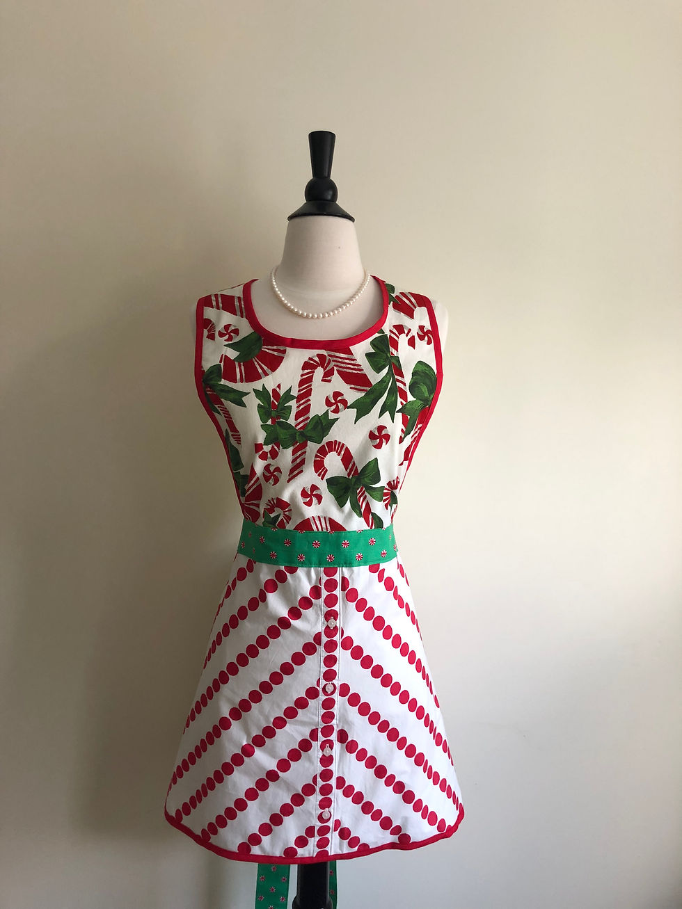 Thumbnail: "Candy Canes & Dots" Vintage Tablecloth Apron