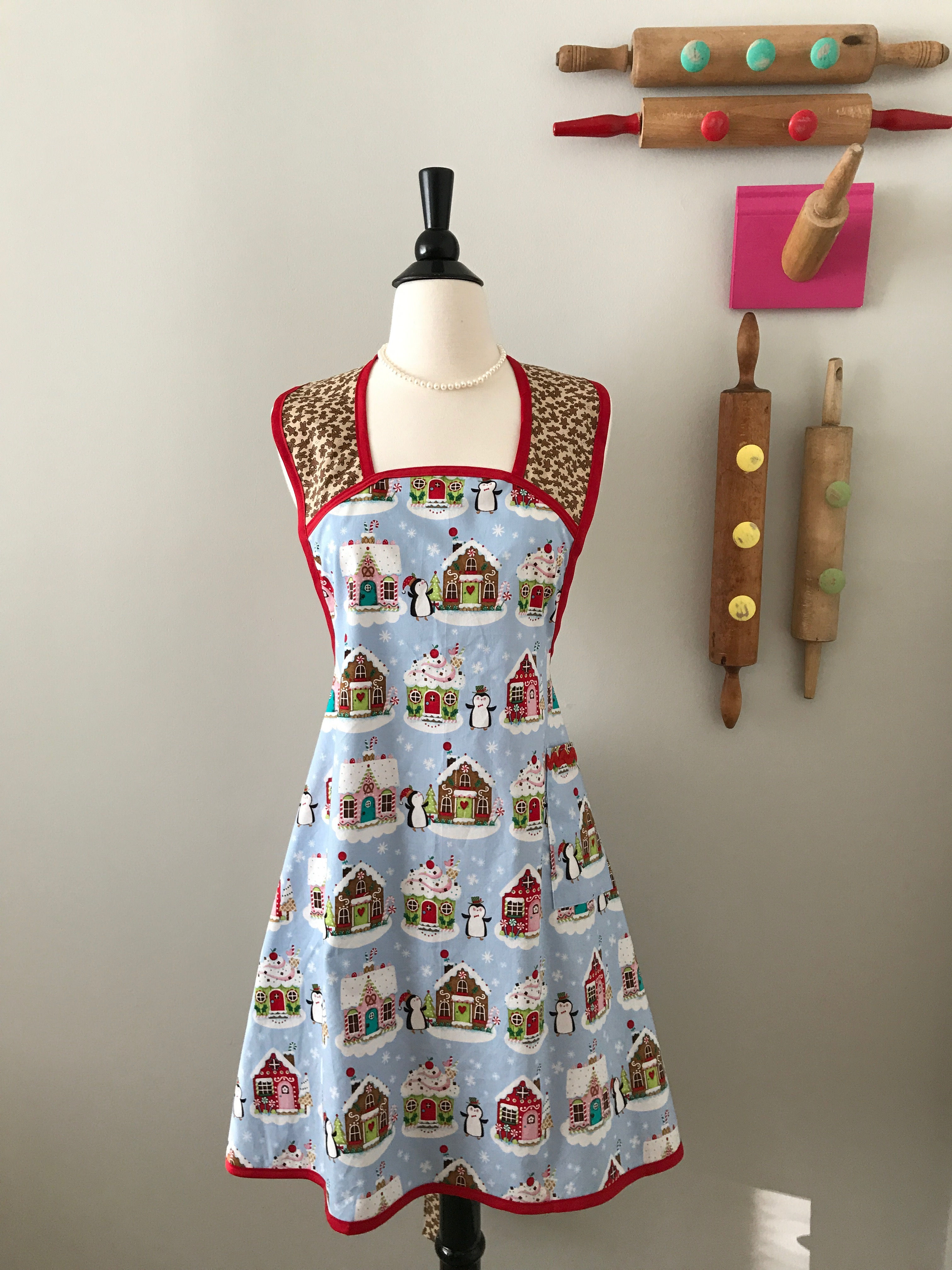 Retro Apron Penguin Christmas 1940's A-Line Apron