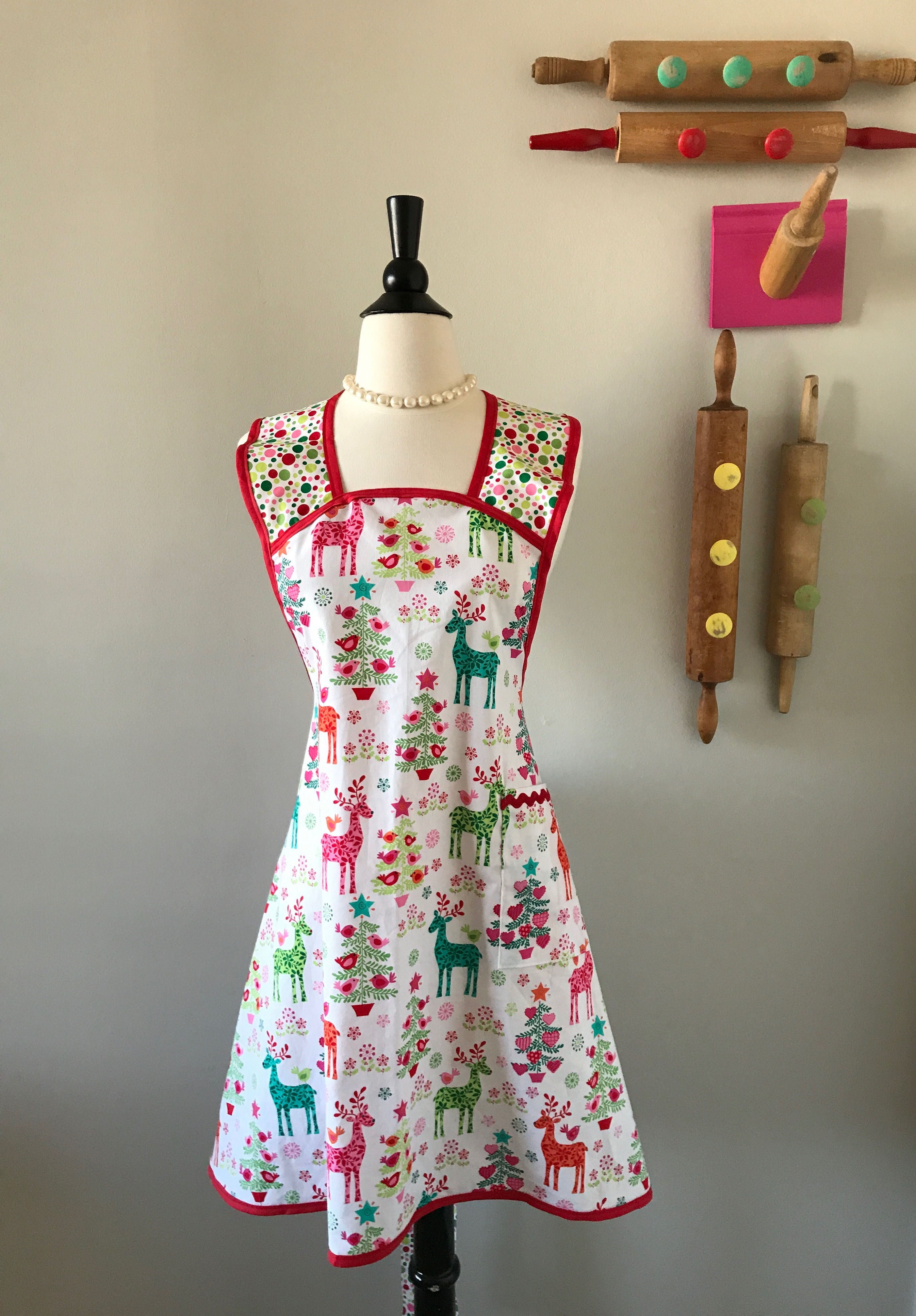 Retro Apron Nordic Christmas 1940's A-Line Apron