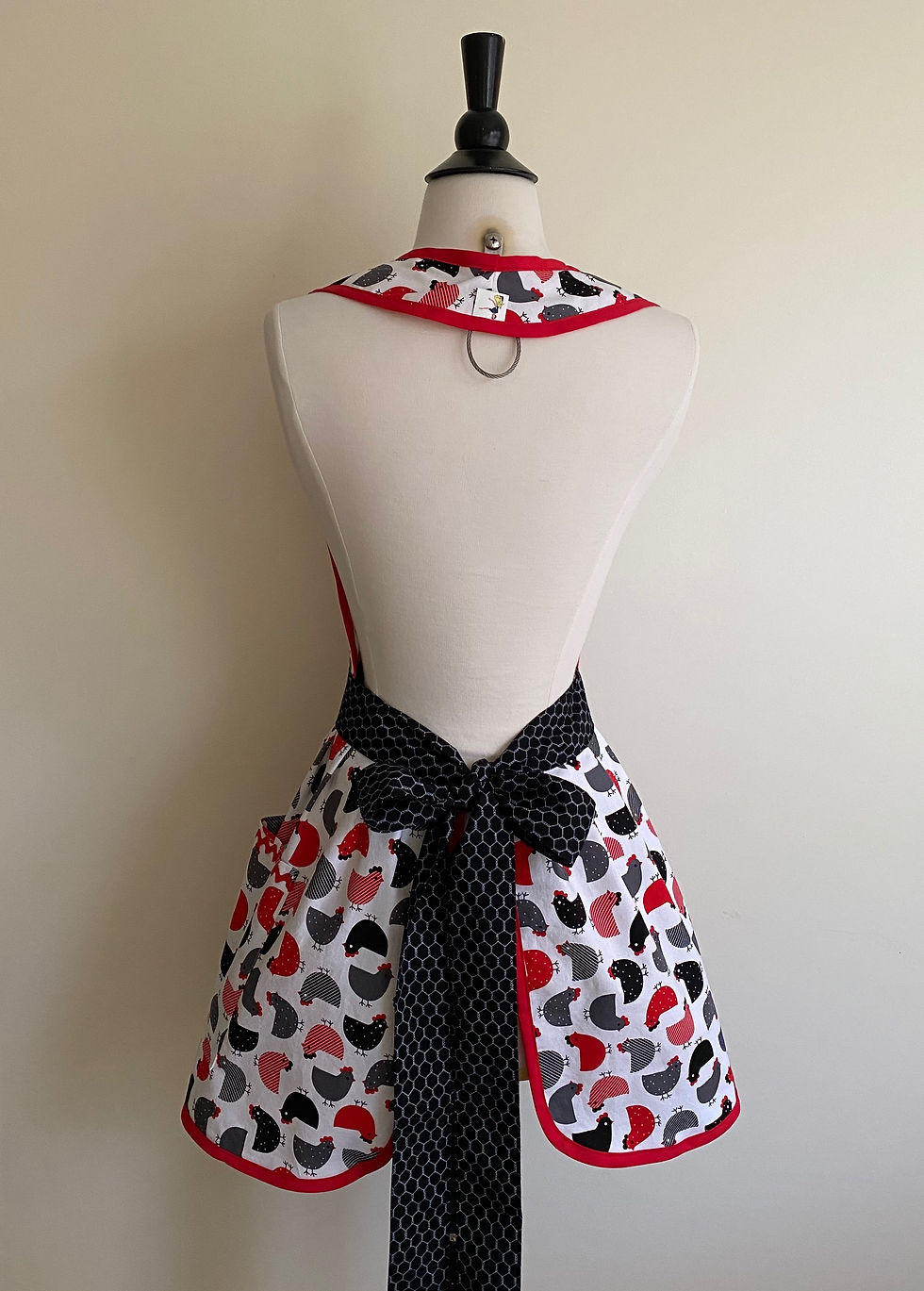 Thumbnail: Red Black Chickens Roosters Retro Apron