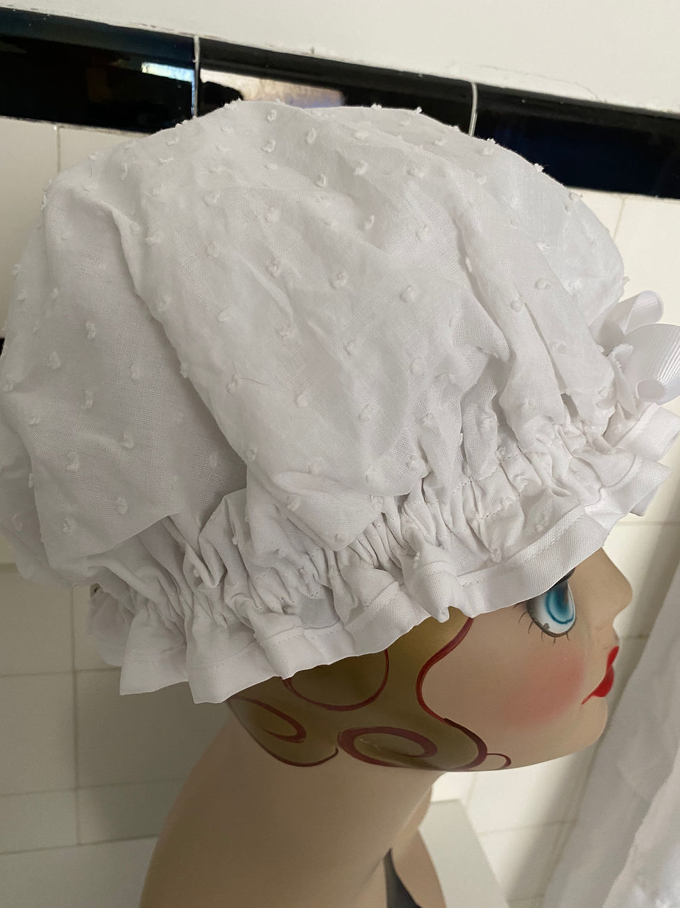 Women's Retro Rita Shower Cap "Dotted Swiss White"
