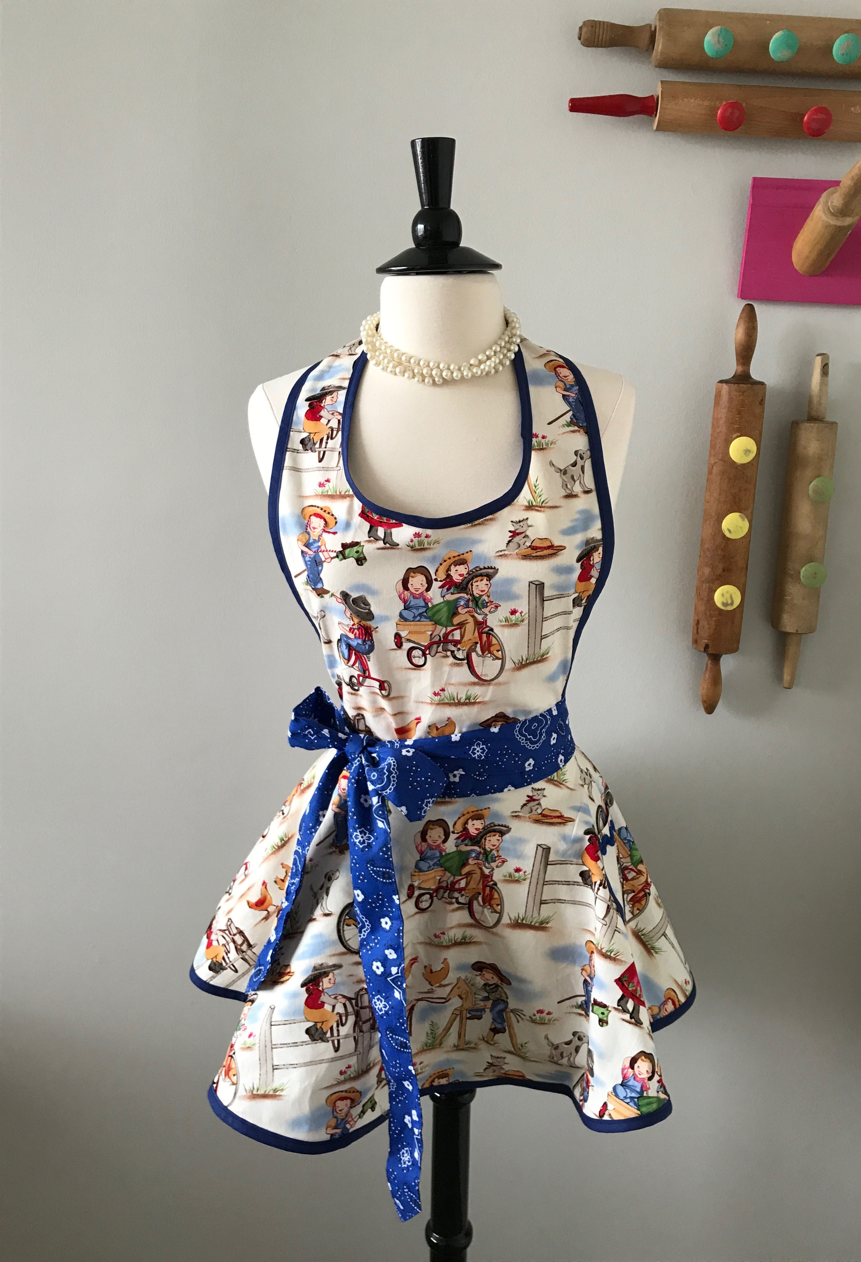 Retro Apron Cowpokes Circle Skirt Apron