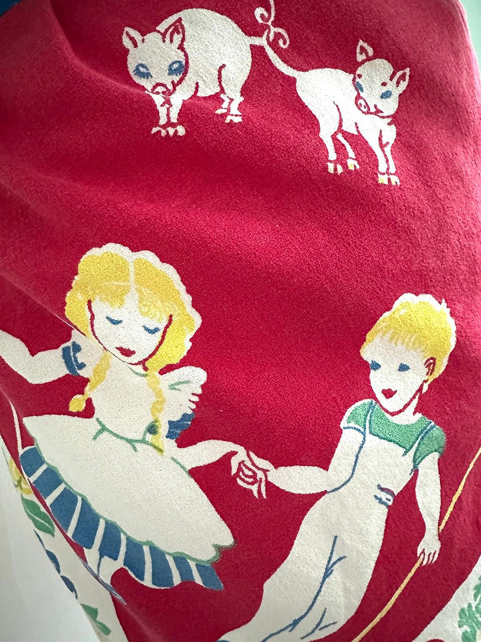 Thumbnail: Vintage 1950s Farm Kids Tablecloth Retro Apron